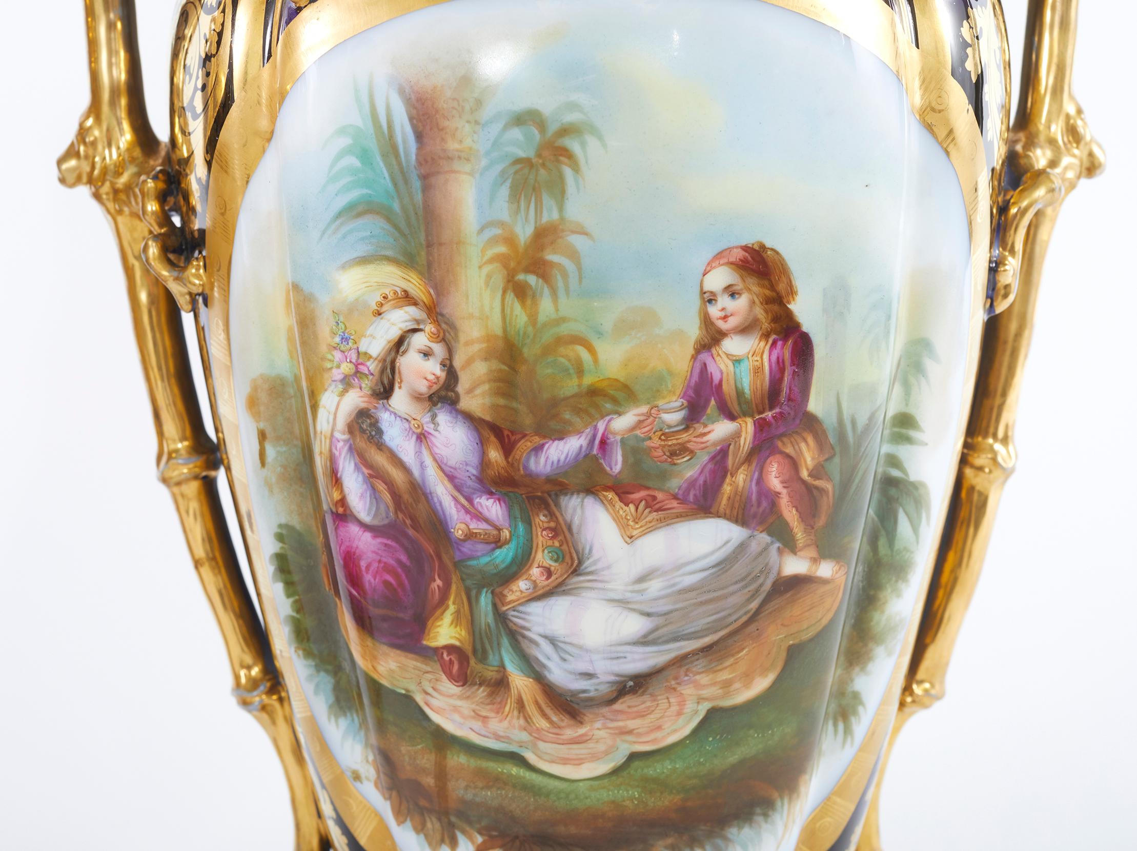 19th Century Large Pair Old Paris Porcelain Vases For Sale 5