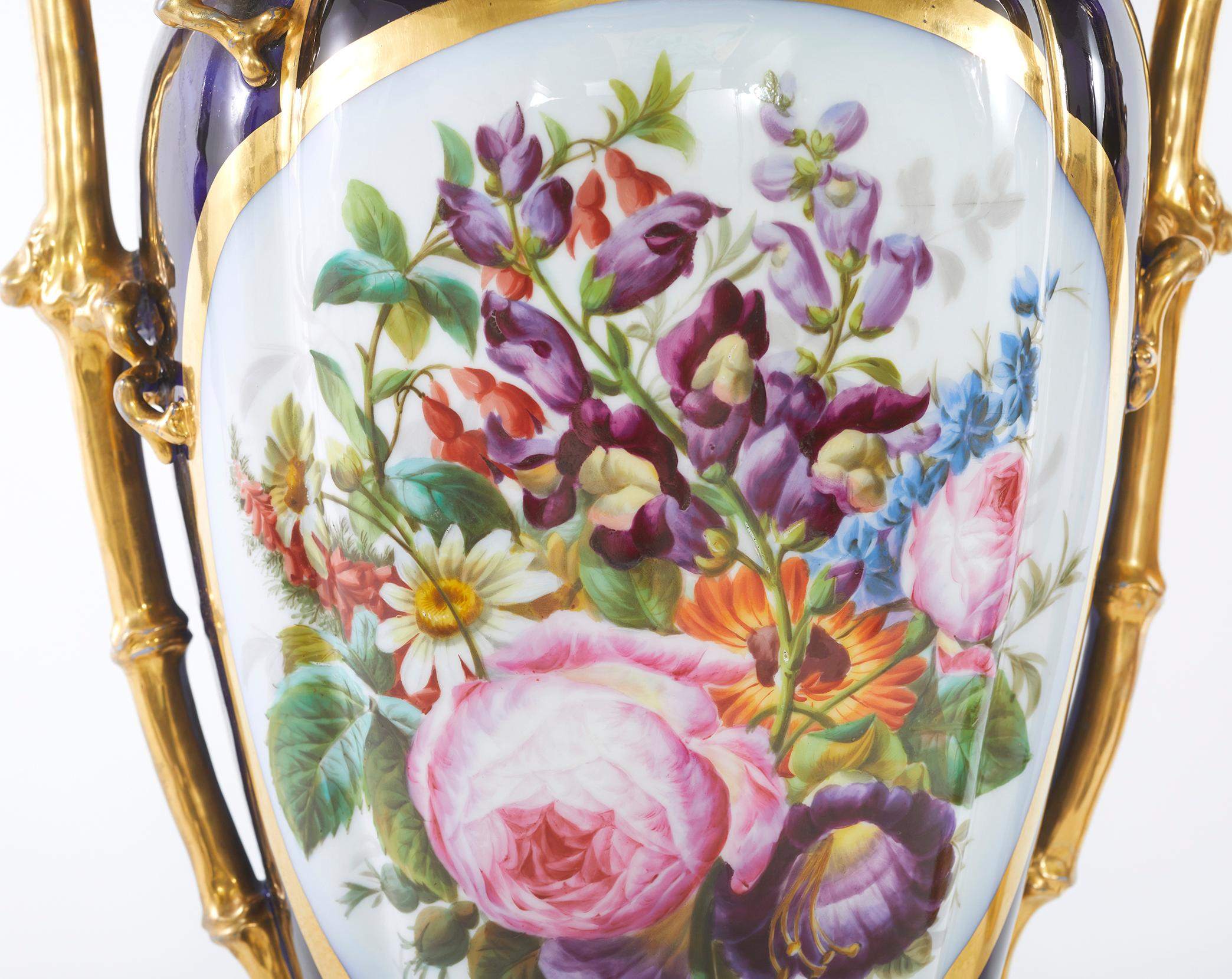 French 19th Century Large Pair Old Paris Porcelain Vases For Sale