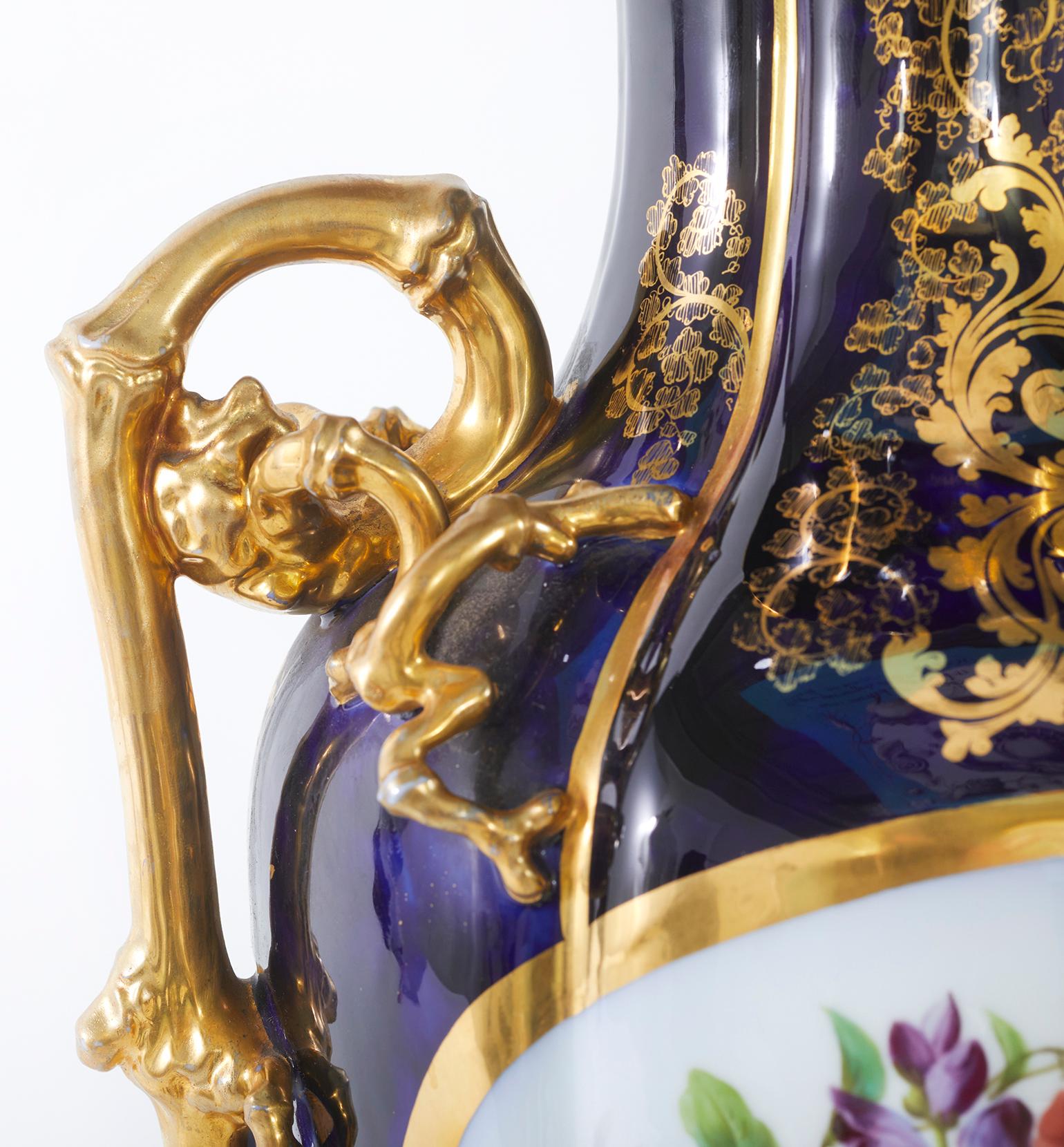 Gilt 19th Century Large Pair Old Paris Porcelain Vases For Sale