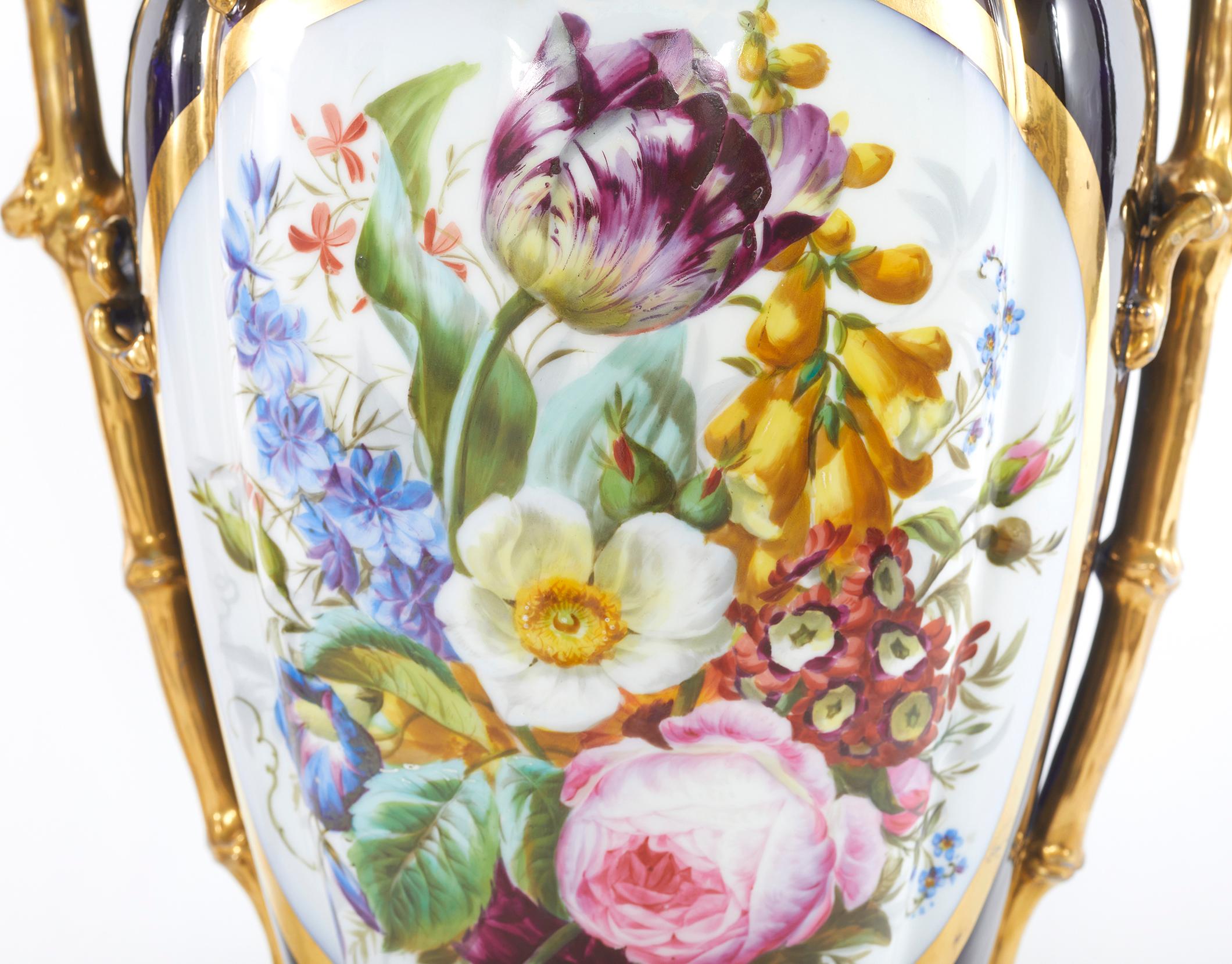 Gold 19th Century Large Pair Old Paris Porcelain Vases For Sale