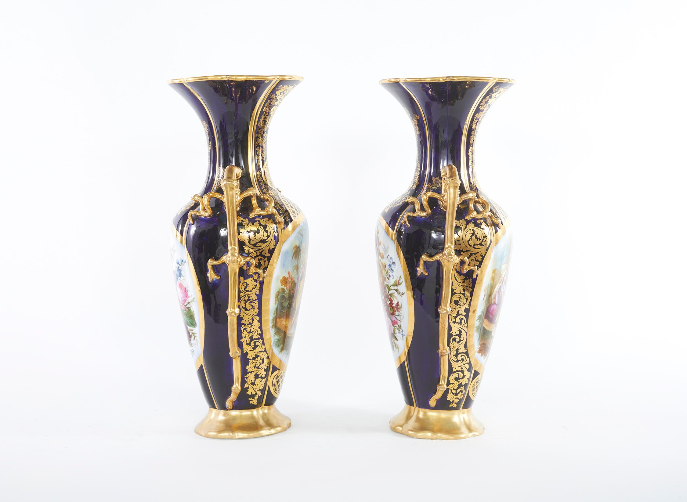 19th Century Large Pair Old Paris Porcelain Vases For Sale 2