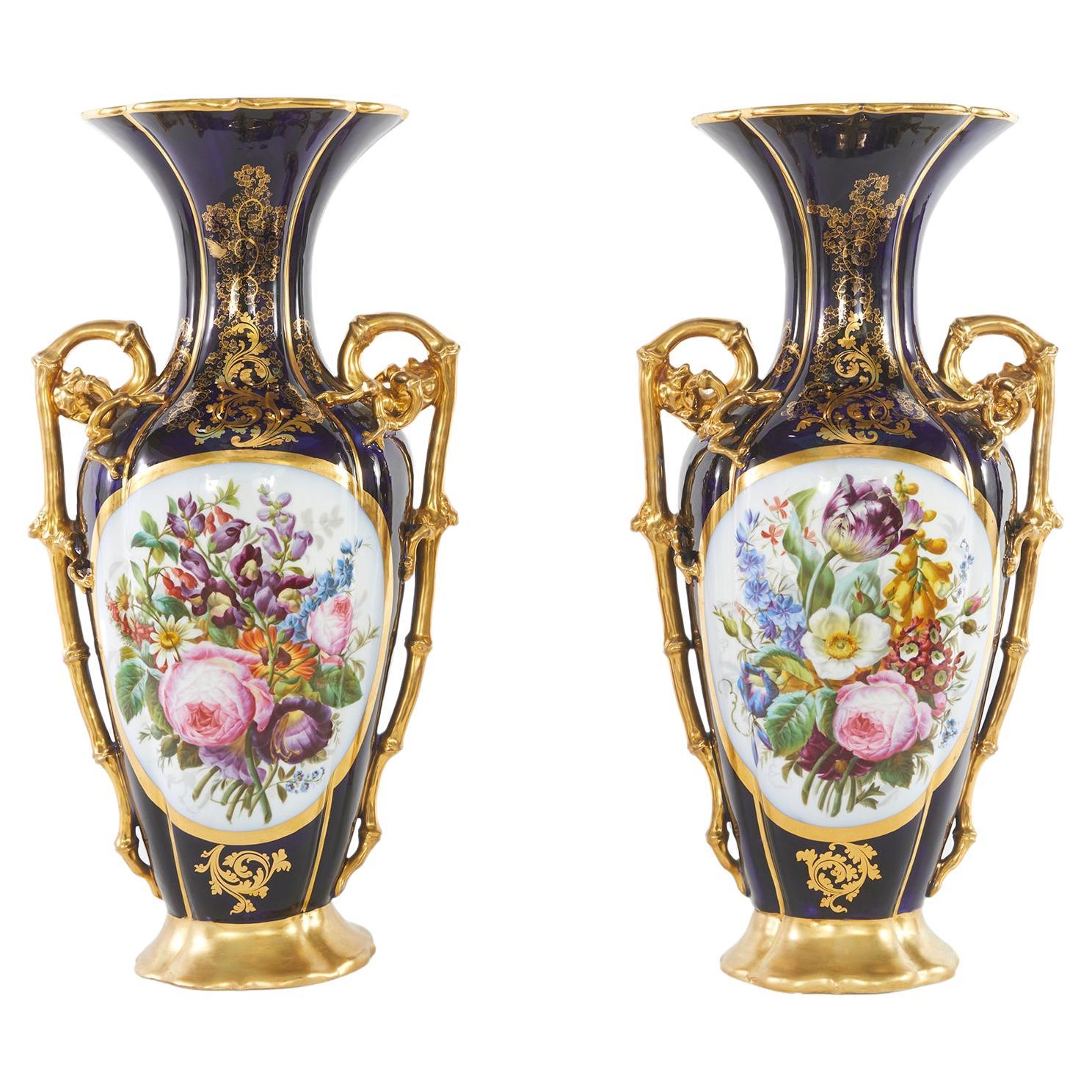 19th Century Large Pair Old Paris Porcelain Vases For Sale