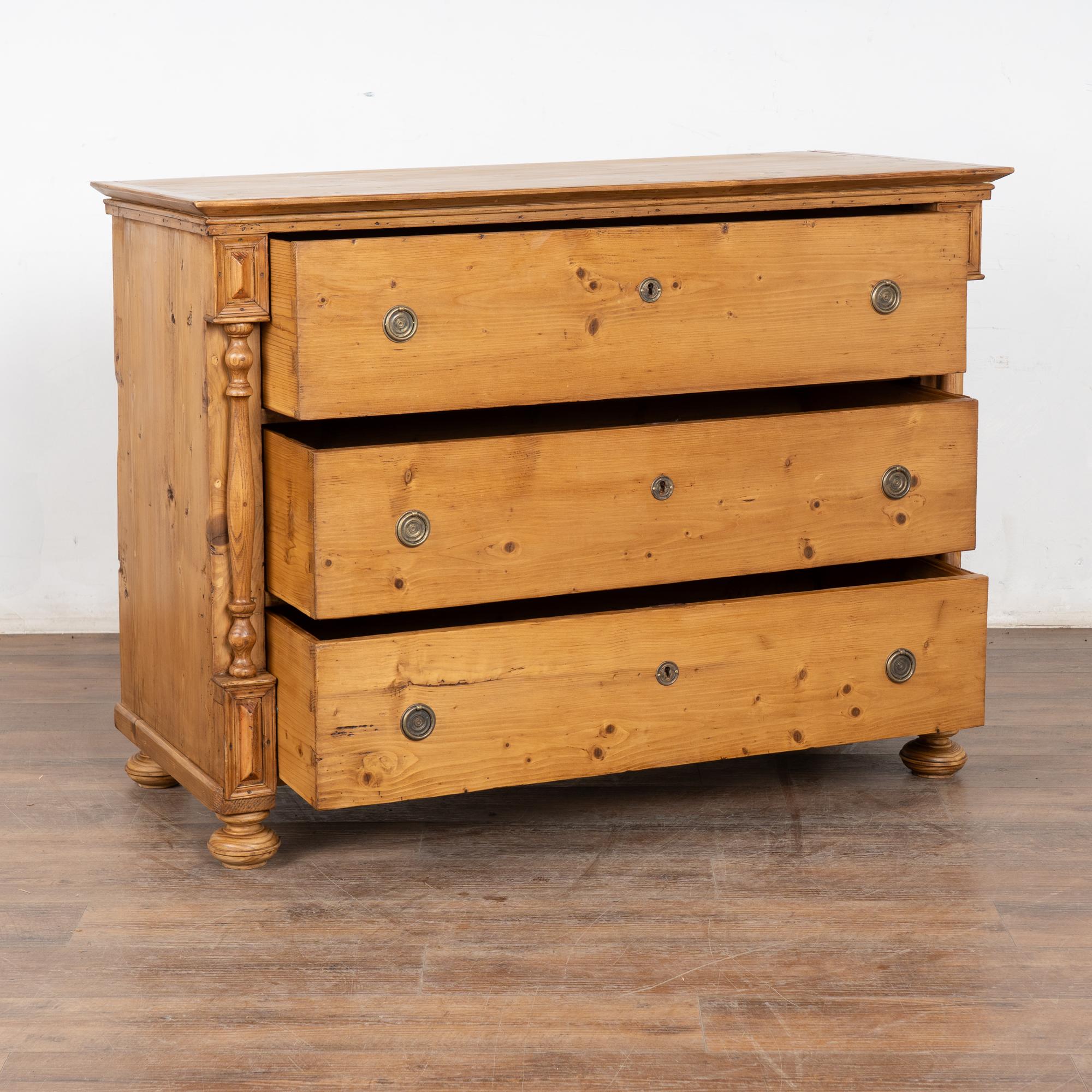 Country 19th Century Large Pine Chest of Three Drawers, Hungary For Sale