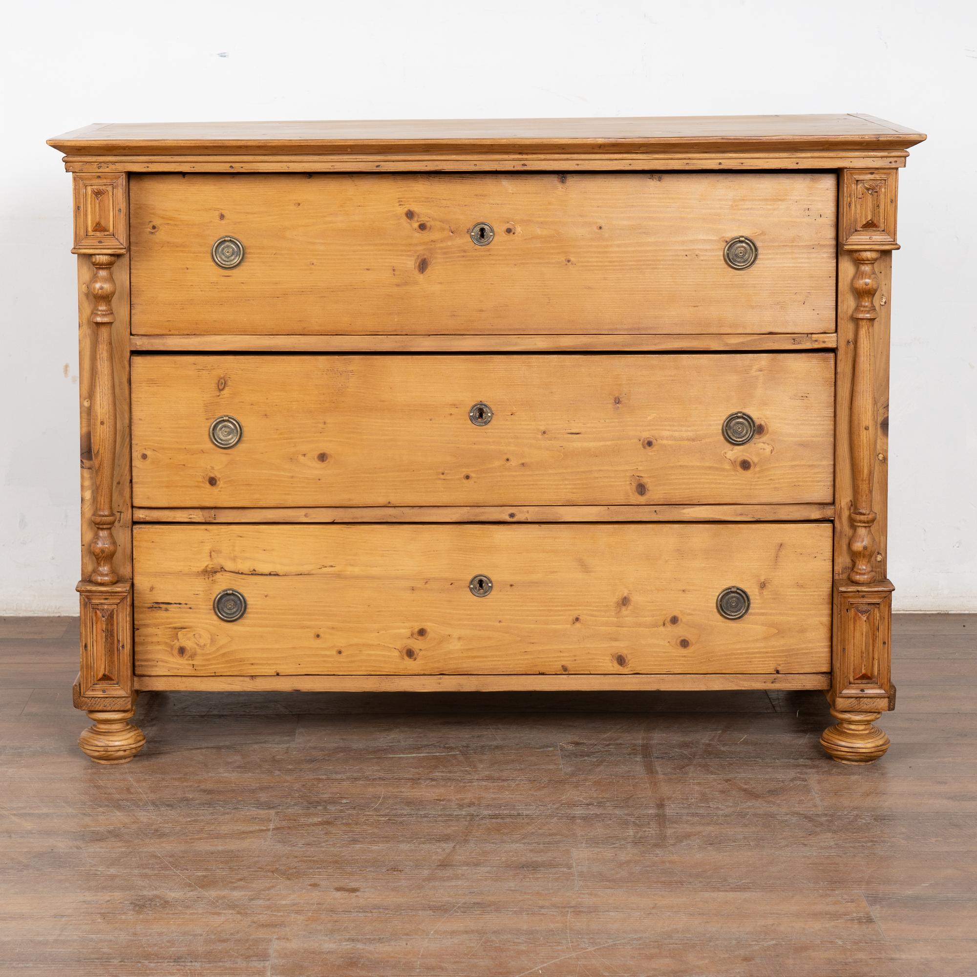Hungarian 19th Century Large Pine Chest of Three Drawers, Hungary For Sale