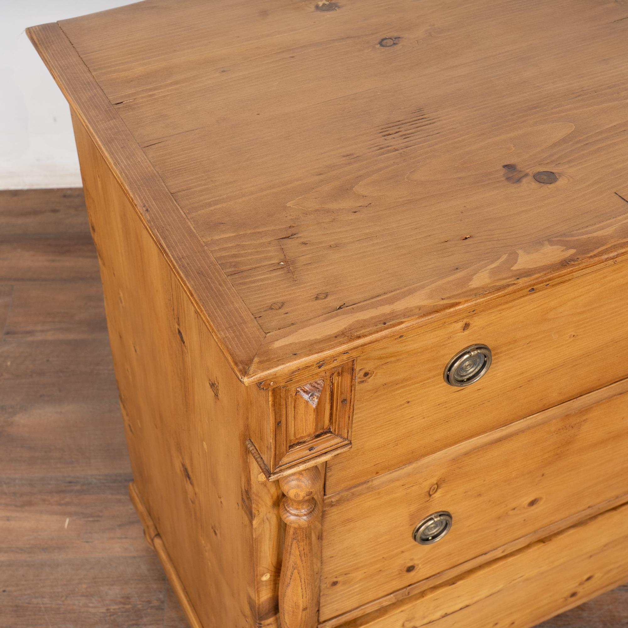 Brass 19th Century Large Pine Chest of Three Drawers, Hungary For Sale
