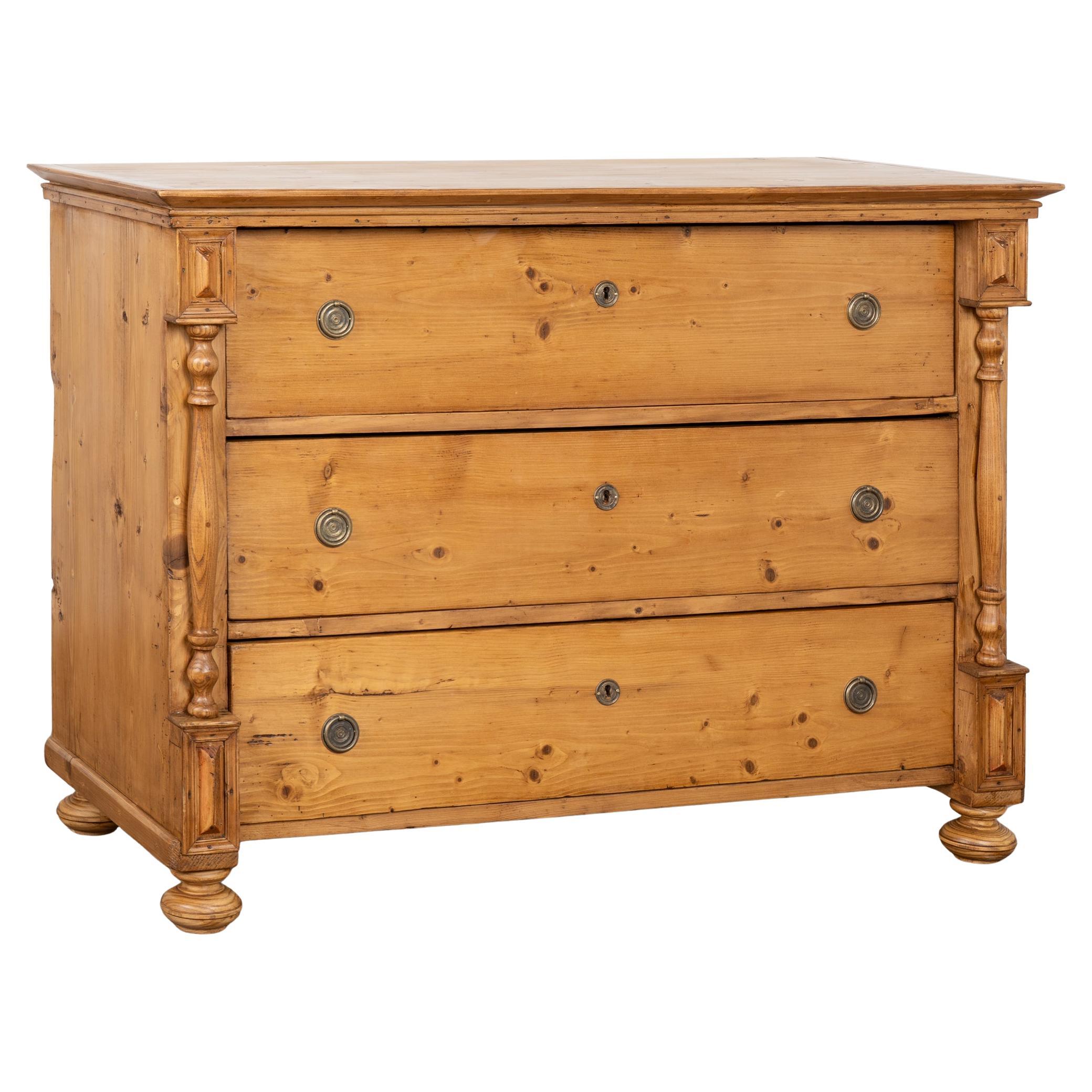 19th Century Large Pine Chest of Three Drawers, Hungary For Sale