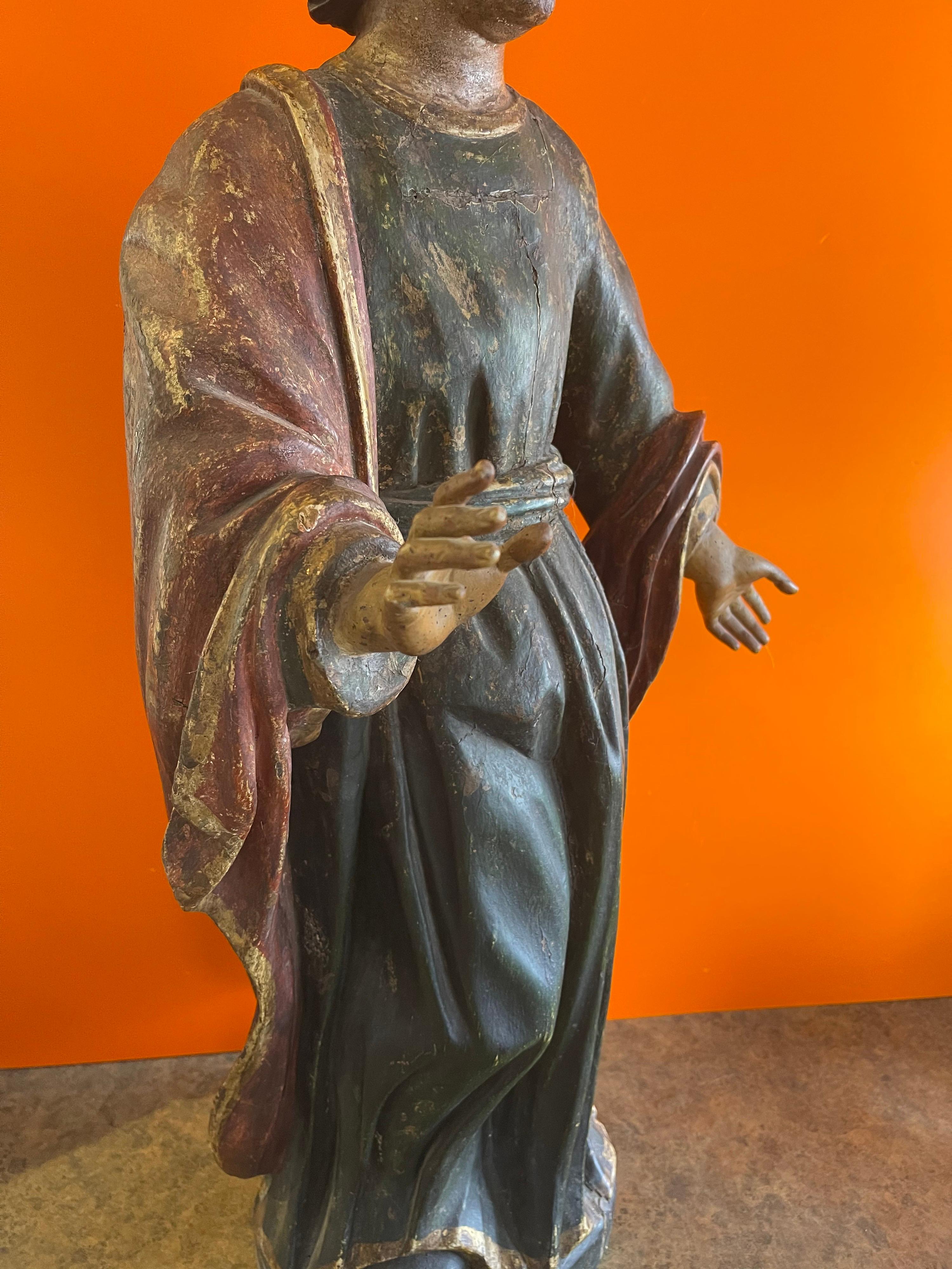 19th Century Large Polychrome Santos Carving For Sale 6