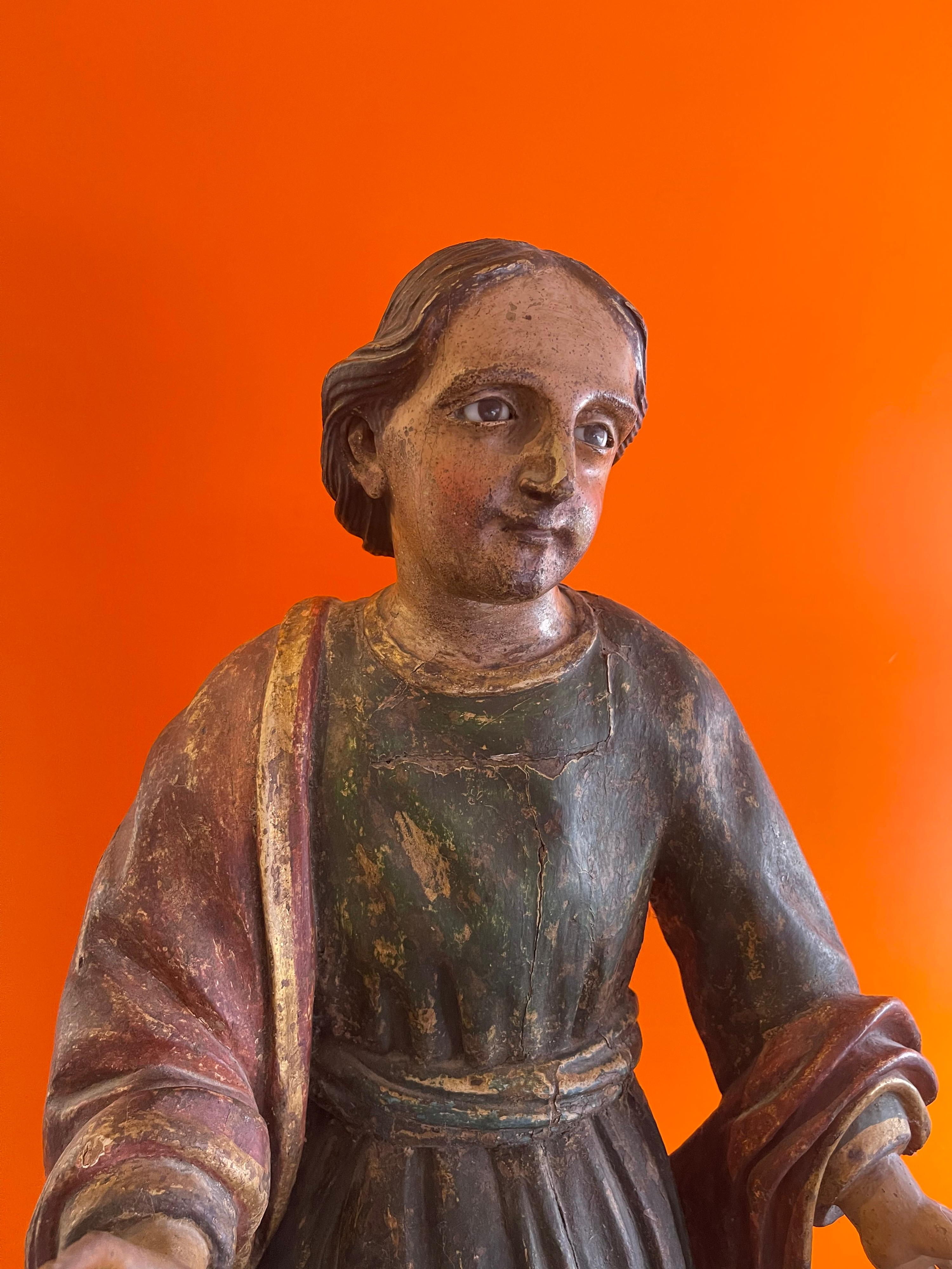 19th Century Large Polychrome Santos Carving For Sale 2