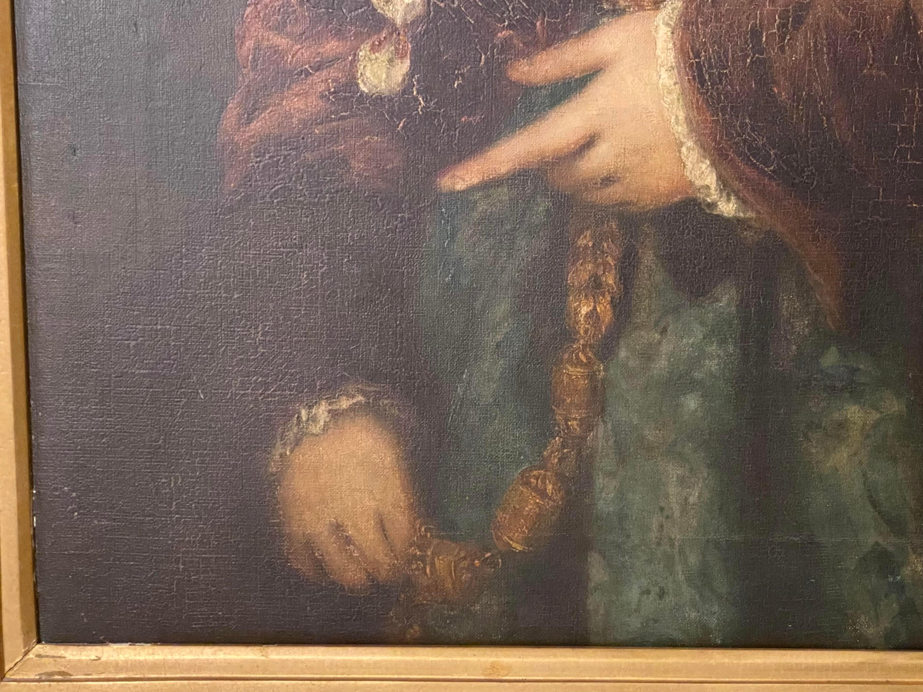 19th Century Large Portrait Painting of a Duchess in Proper Attire In Good Condition In Stamford, CT