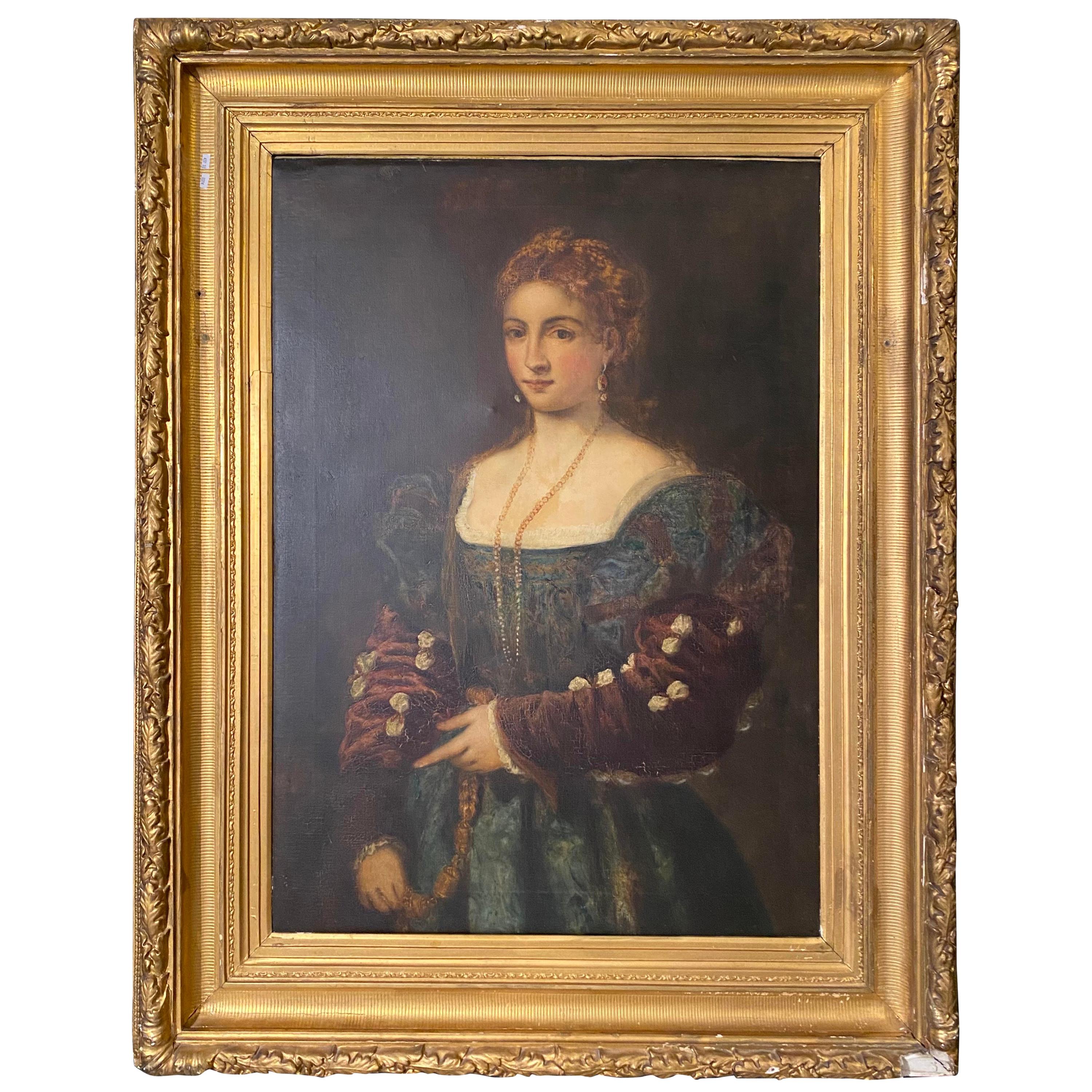 19th Century Large Portrait Painting of a Duchess in Proper Attire