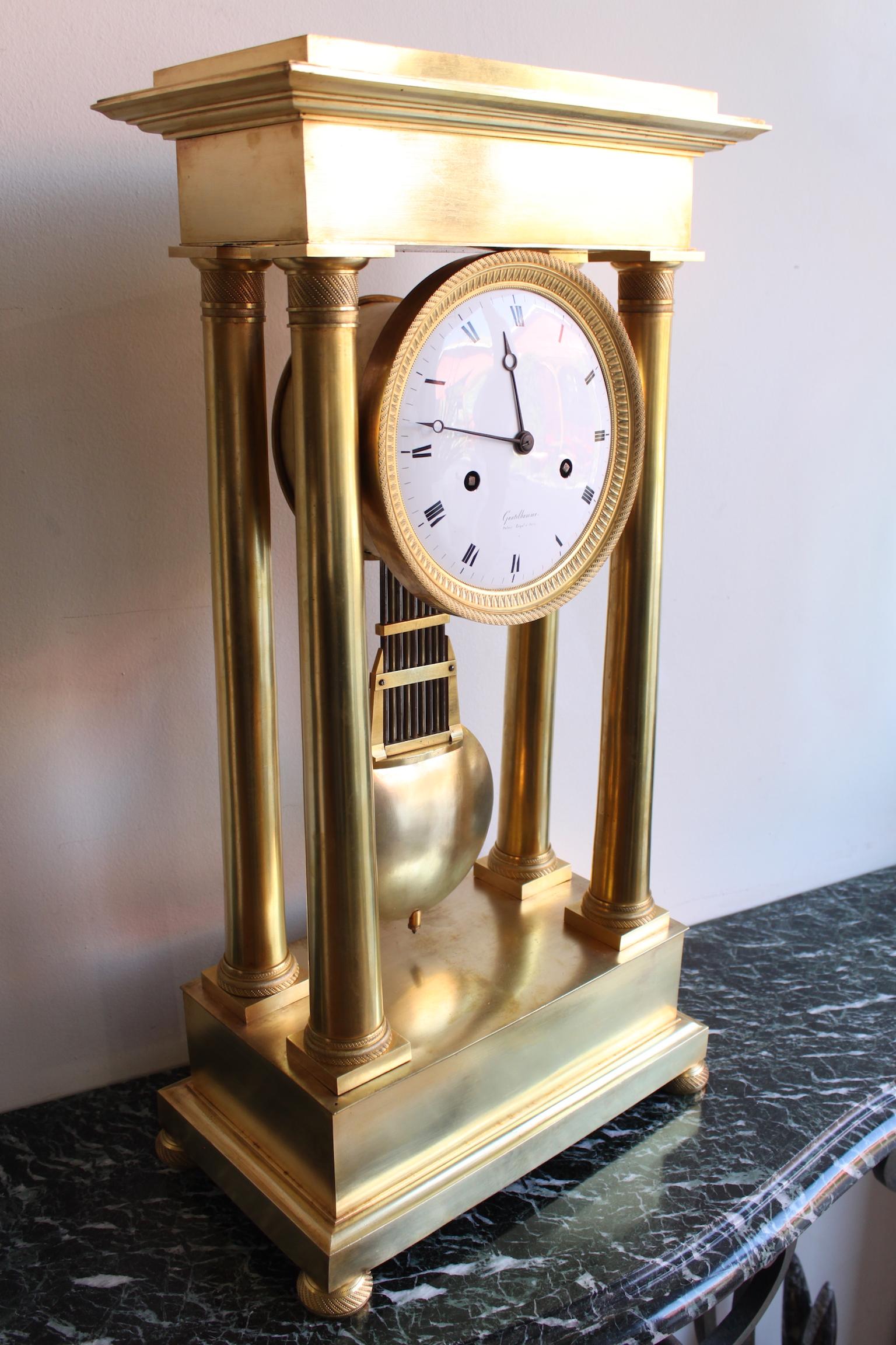 19th century large regulator clock in gilded bronze. Dial signed 
