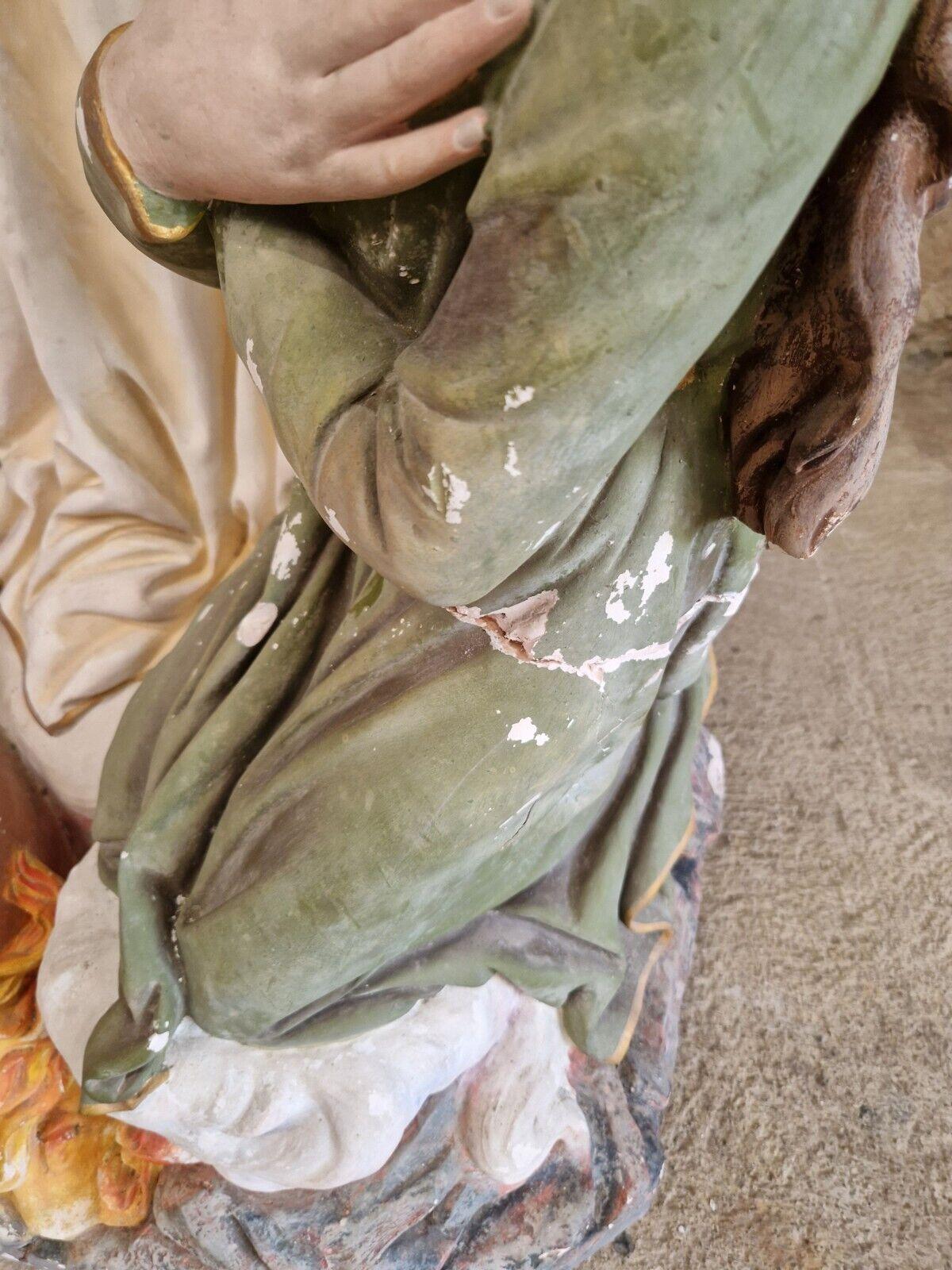 Große religiöse Statue unserer Lady of Purgatory aus dem 19. Jahrhundert   (Handgeschnitzt) im Angebot