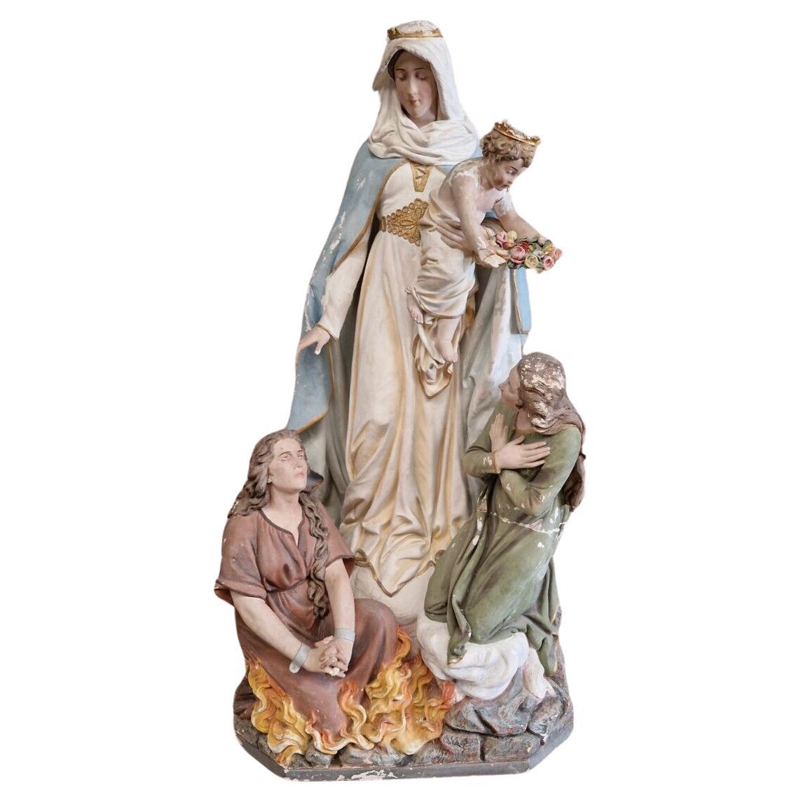 19th Century Large Religious Statue Our Lady of Purgatory   For Sale
