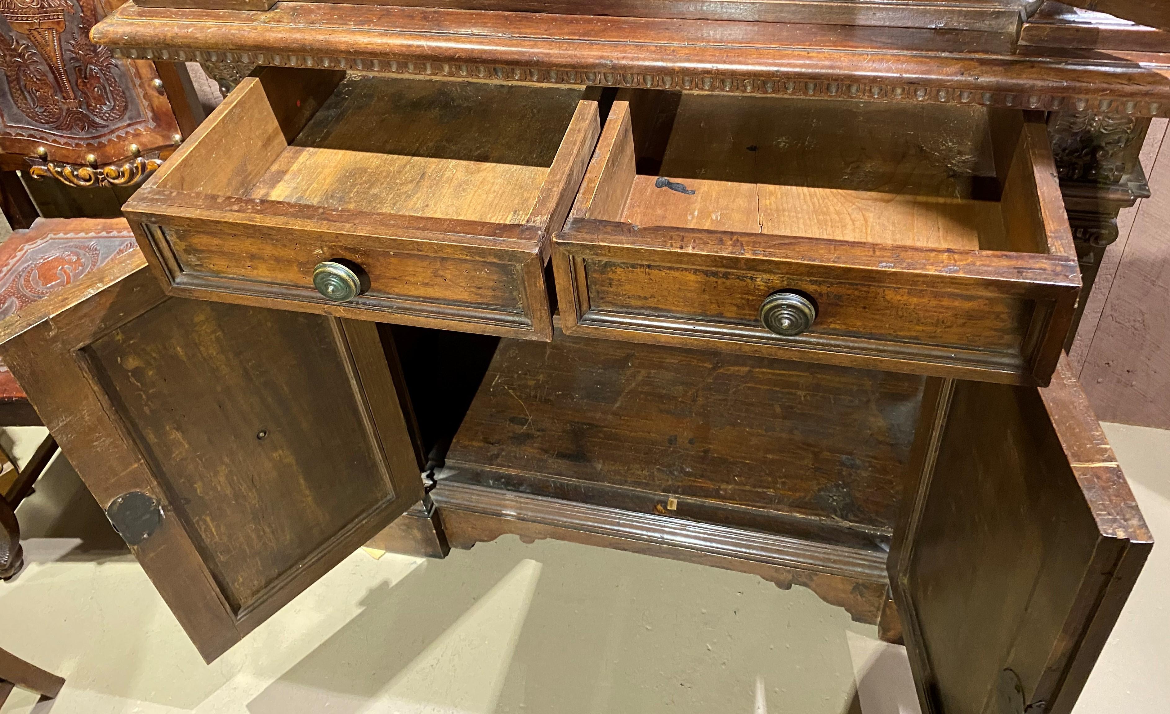 19th Century Large Renaissance Style Walnut Cabinet Bookcase with Arched Center In Good Condition For Sale In Milford, NH