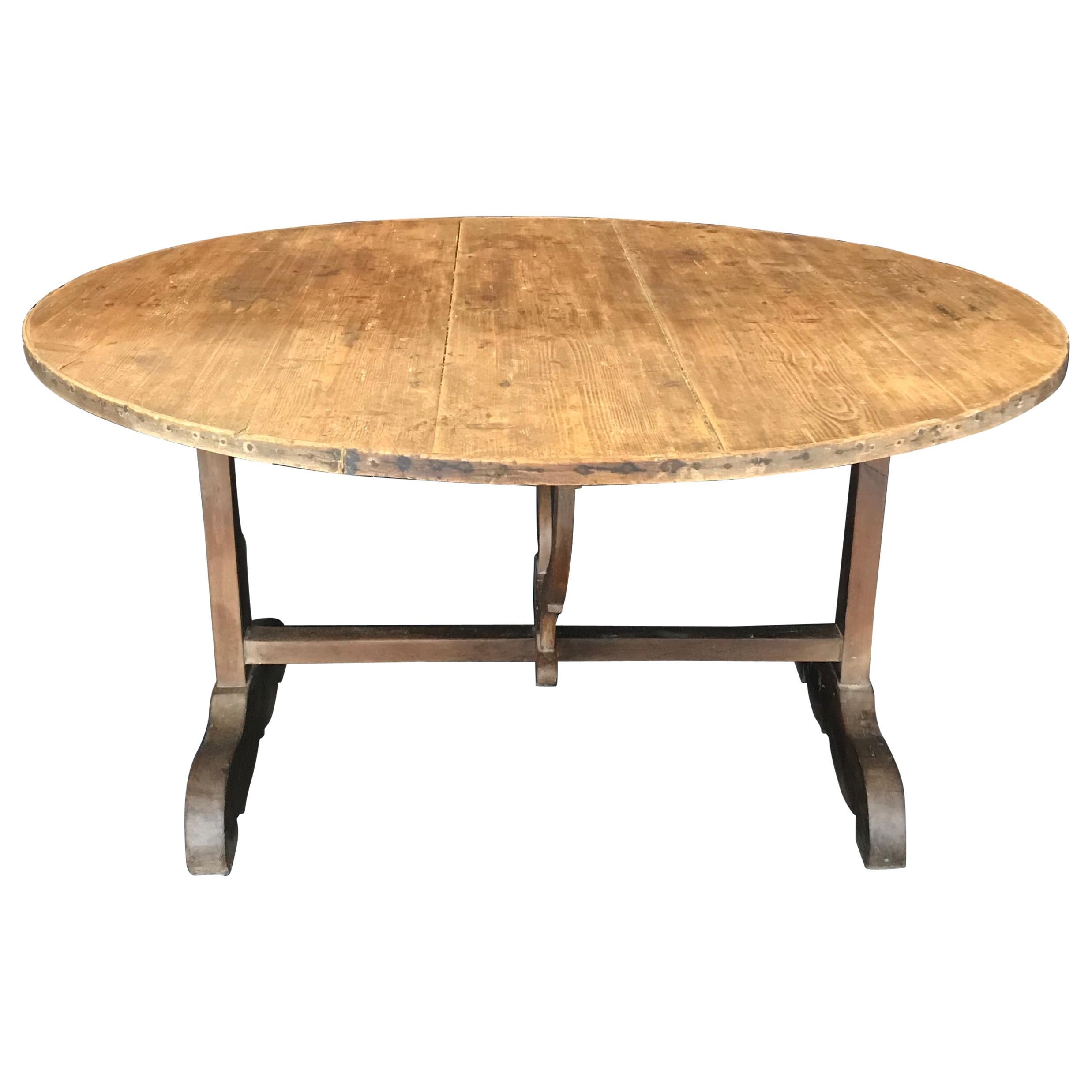 19th Century Large Round Antique French Wine Tasting and Dining Table