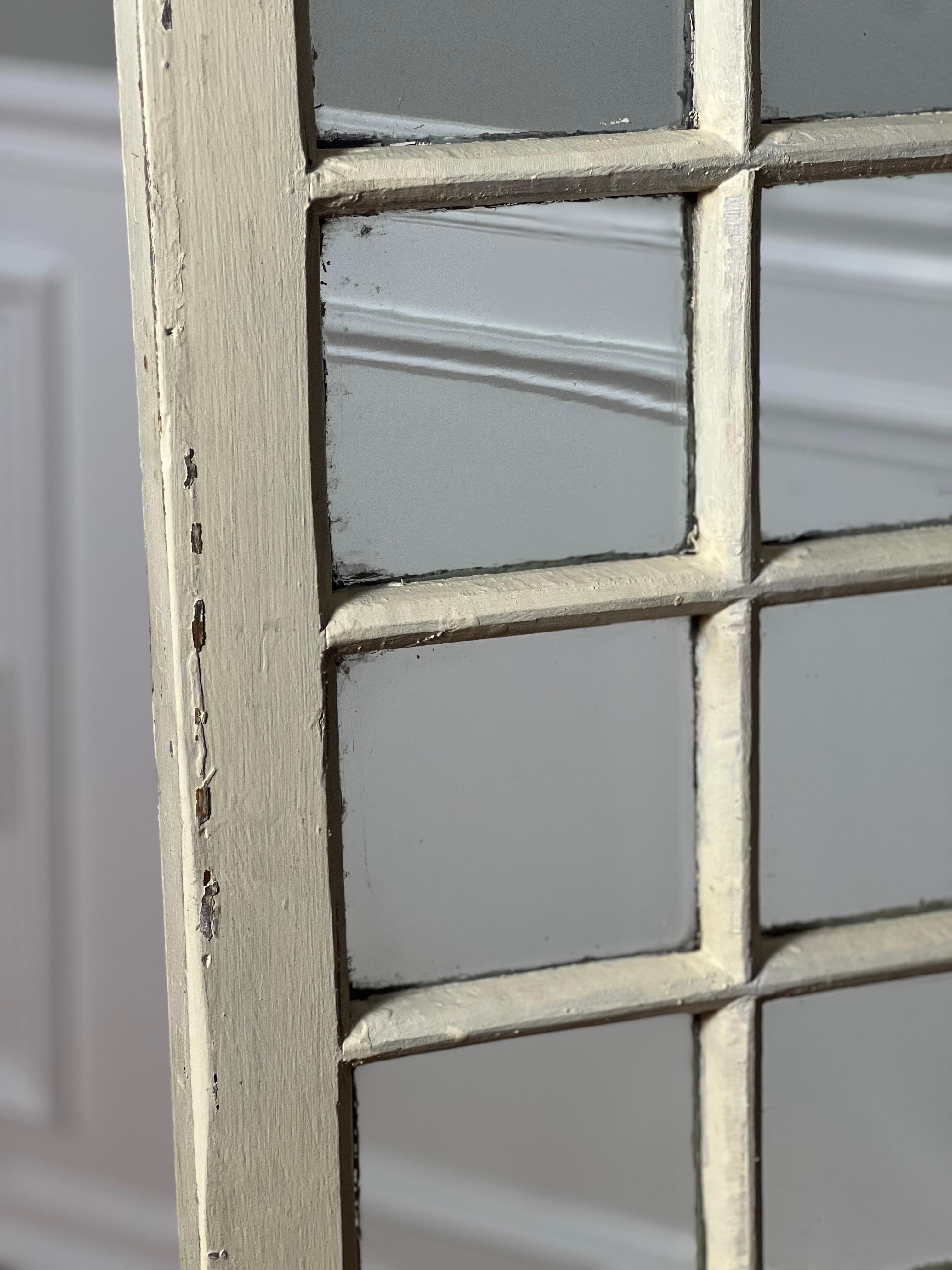 19th Century Large Rustic Painted Wood 32-Pane Window Sash with Original Glass For Sale 7