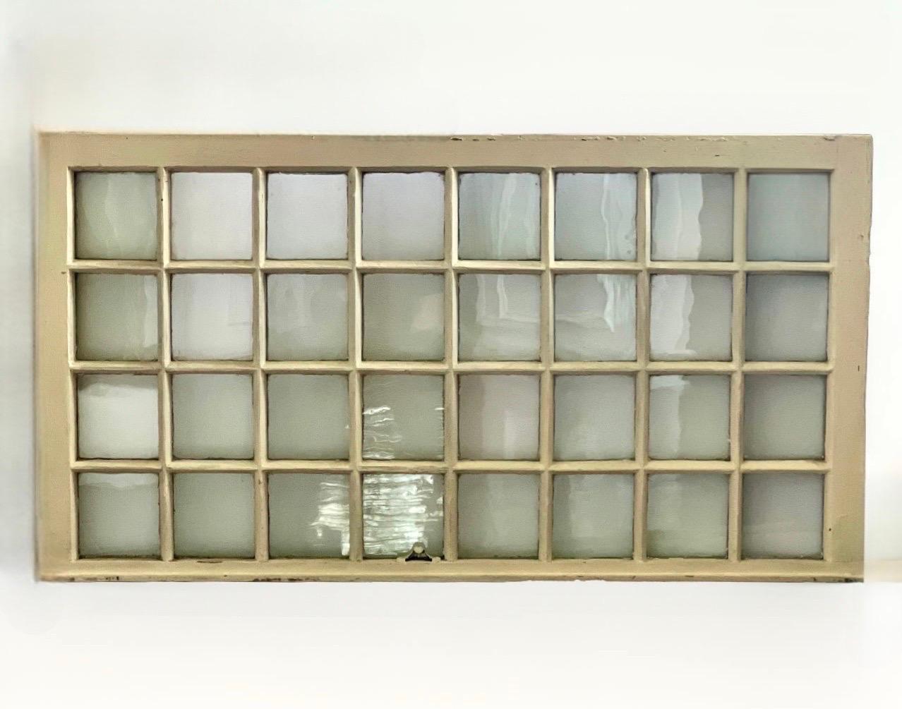 19th Century Large Rustic Painted Wood 32-Pane Window Sash with Original Glass For Sale 3