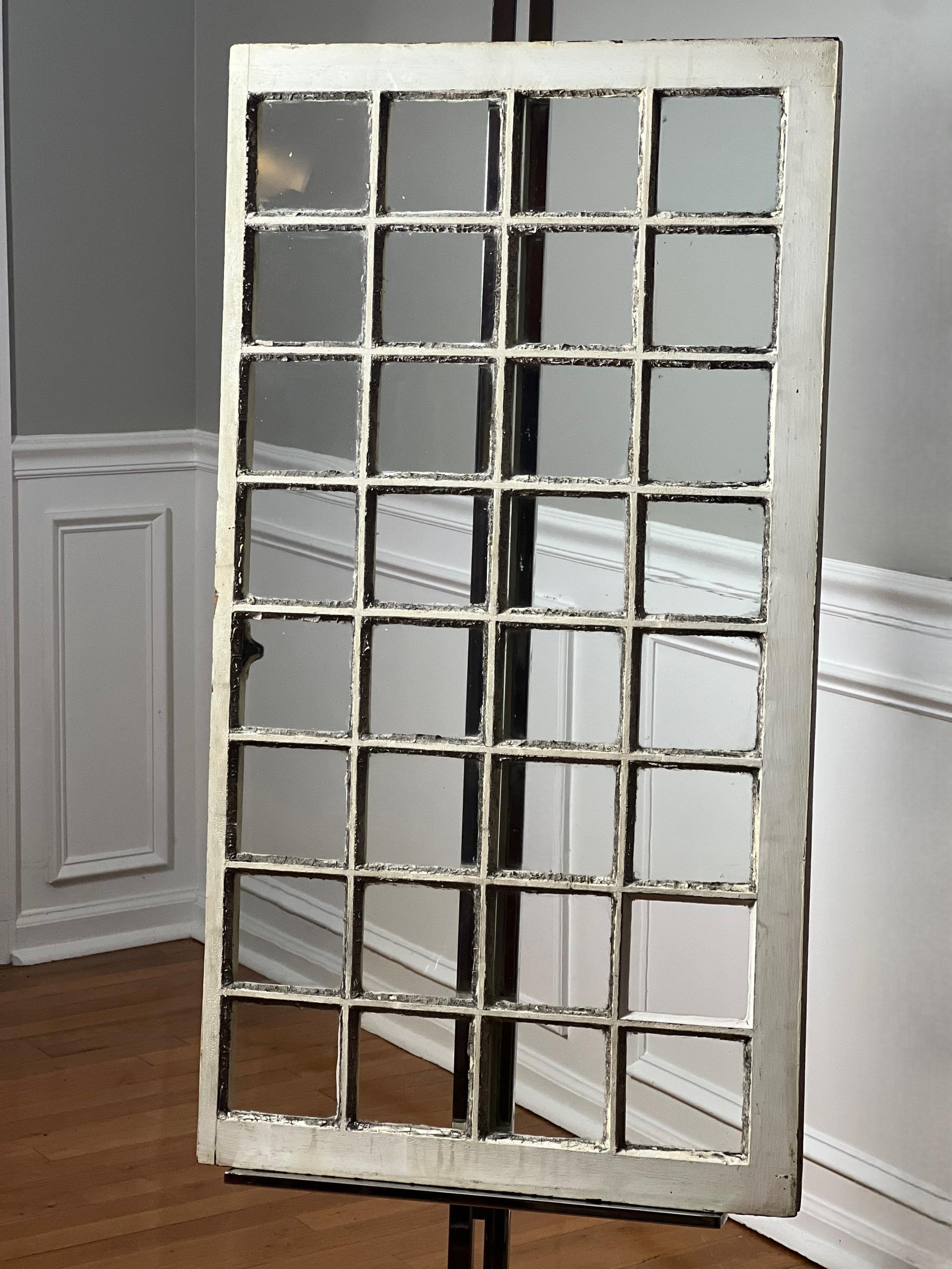 19th Century Large Rustic Painted Wood 32-Pane Window Sash with Original Glass For Sale 5