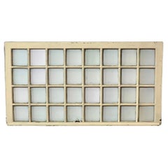 19th Century Large Rustic Painted Wood 32-Pane Window Sash with Original Glass