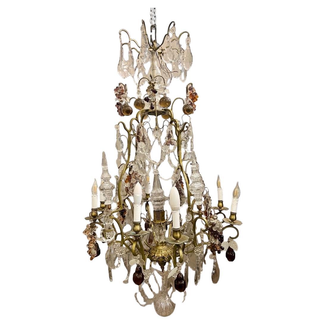 Grande lampadario di cristallo Saint Louis del XIX secolo con frutti in vendita