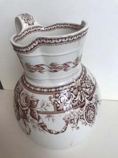 19th Century Large Scale Floral Ribbon English Ironstone Pitcher