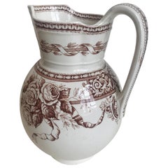 19th Century Large Scale Floral Ribbon English Ironstone Pitcher