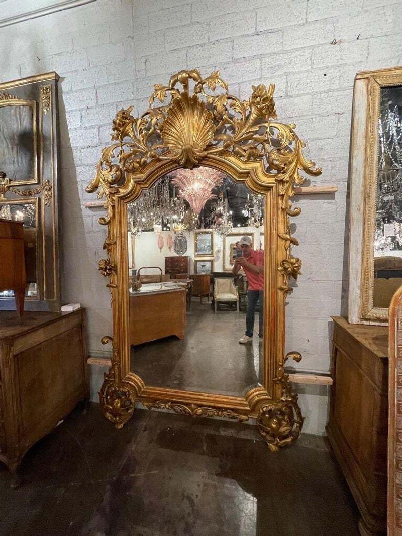 19th Century Large Scale French Rococo Carved and Giltwood Mirror For Sale 3