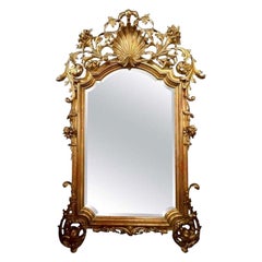 Antique 19th Century Large Scale French Rococo Carved and Giltwood Mirror