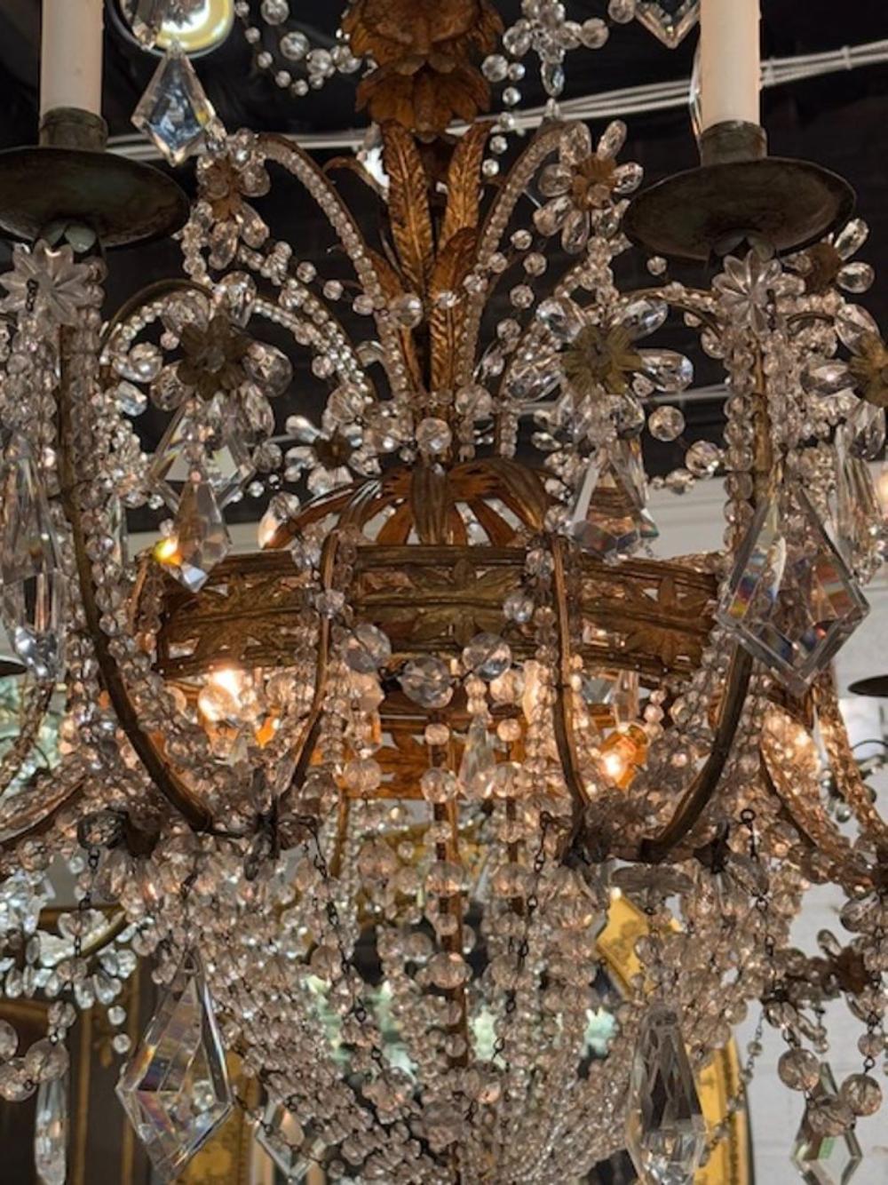 19th Century Large Scale Italian Basket Form Crystal Chandelier In Good Condition For Sale In Dallas, TX
