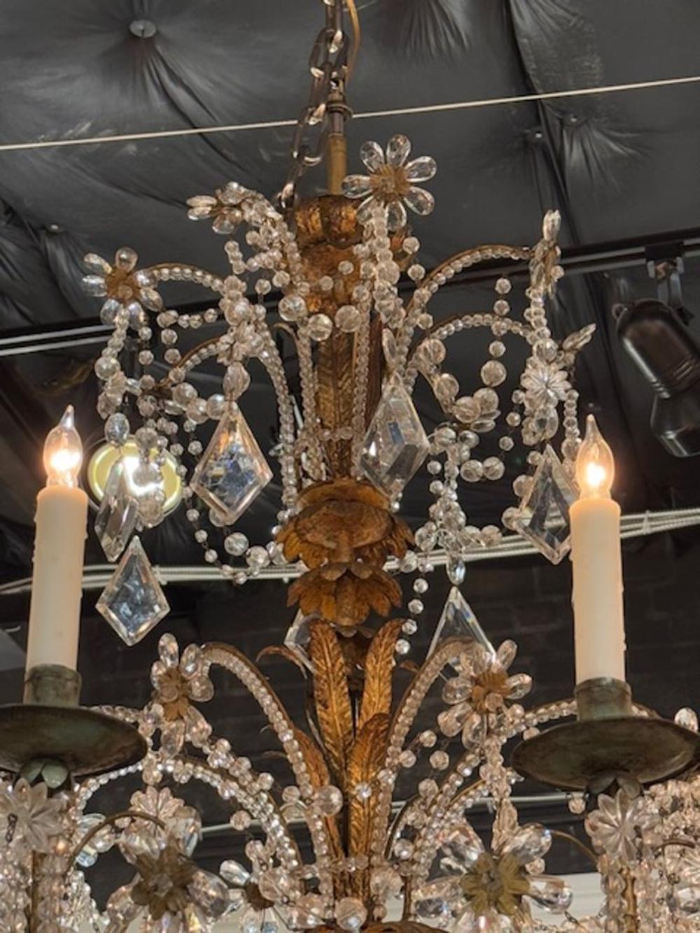 Bronze 19th Century Large Scale Italian Basket Form Crystal Chandelier For Sale
