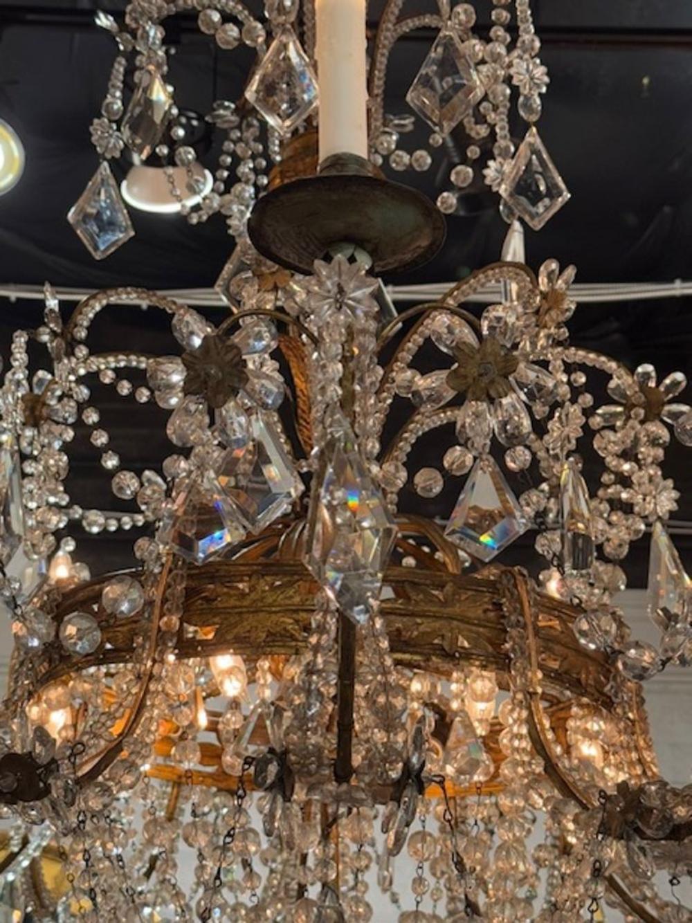19th Century Large Scale Italian Basket Form Crystal Chandelier For Sale 1