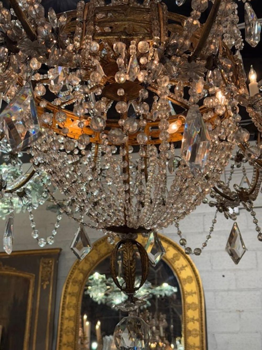 19th Century Large Scale Italian Basket Form Crystal Chandelier For Sale 2
