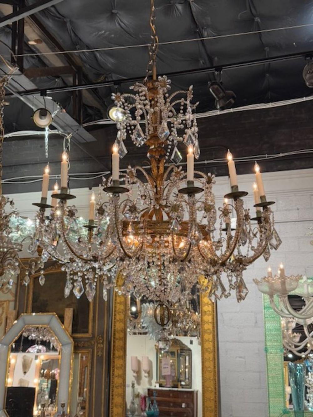 19th Century Large Scale Italian Basket Form Crystal Chandelier For Sale 3