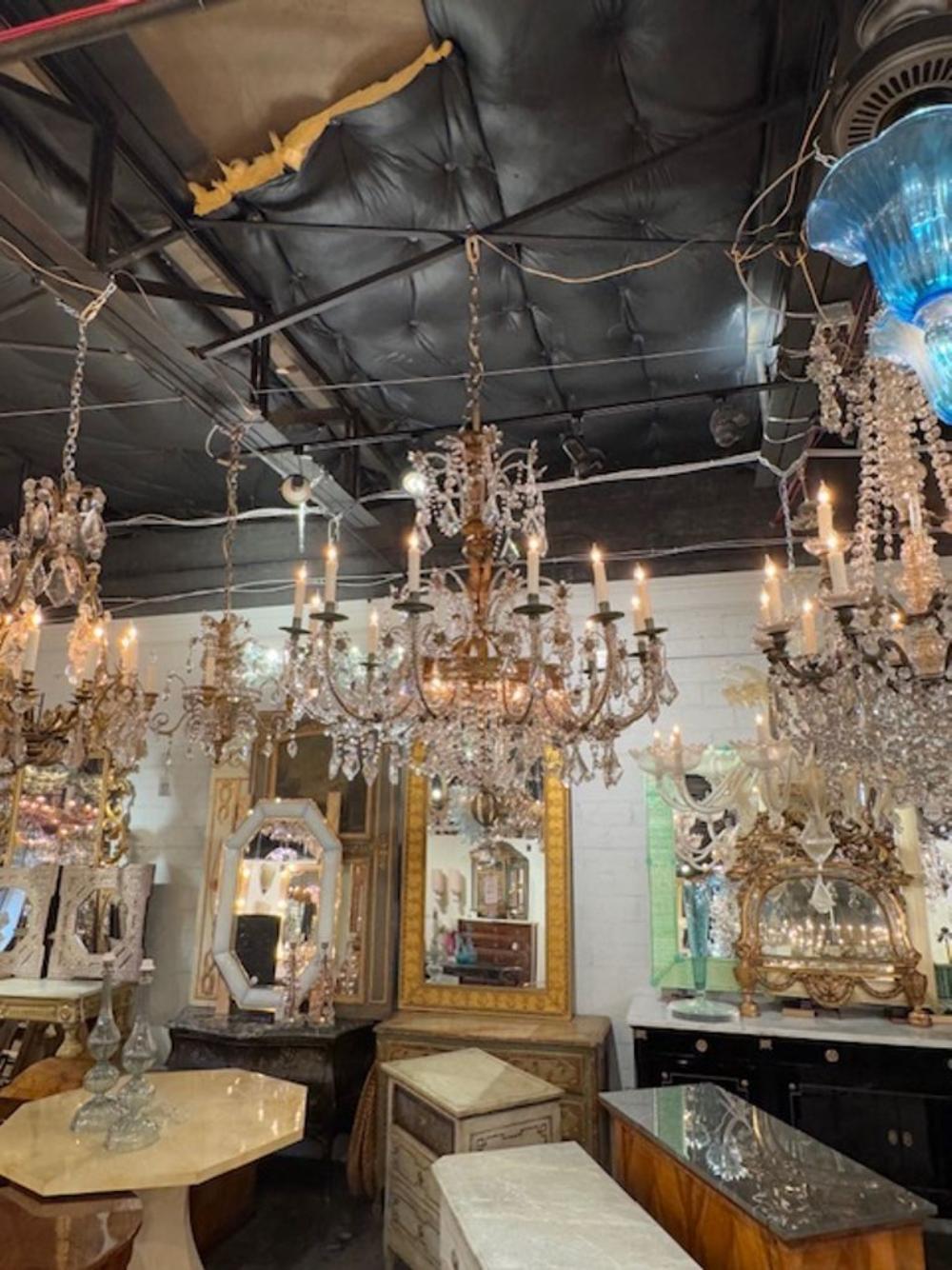 19th Century Large Scale Italian Basket Form Crystal Chandelier For Sale 4