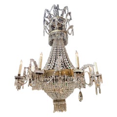 19th Century Large Scale Italian Crystal and Gilt Tole Basket Chandelier