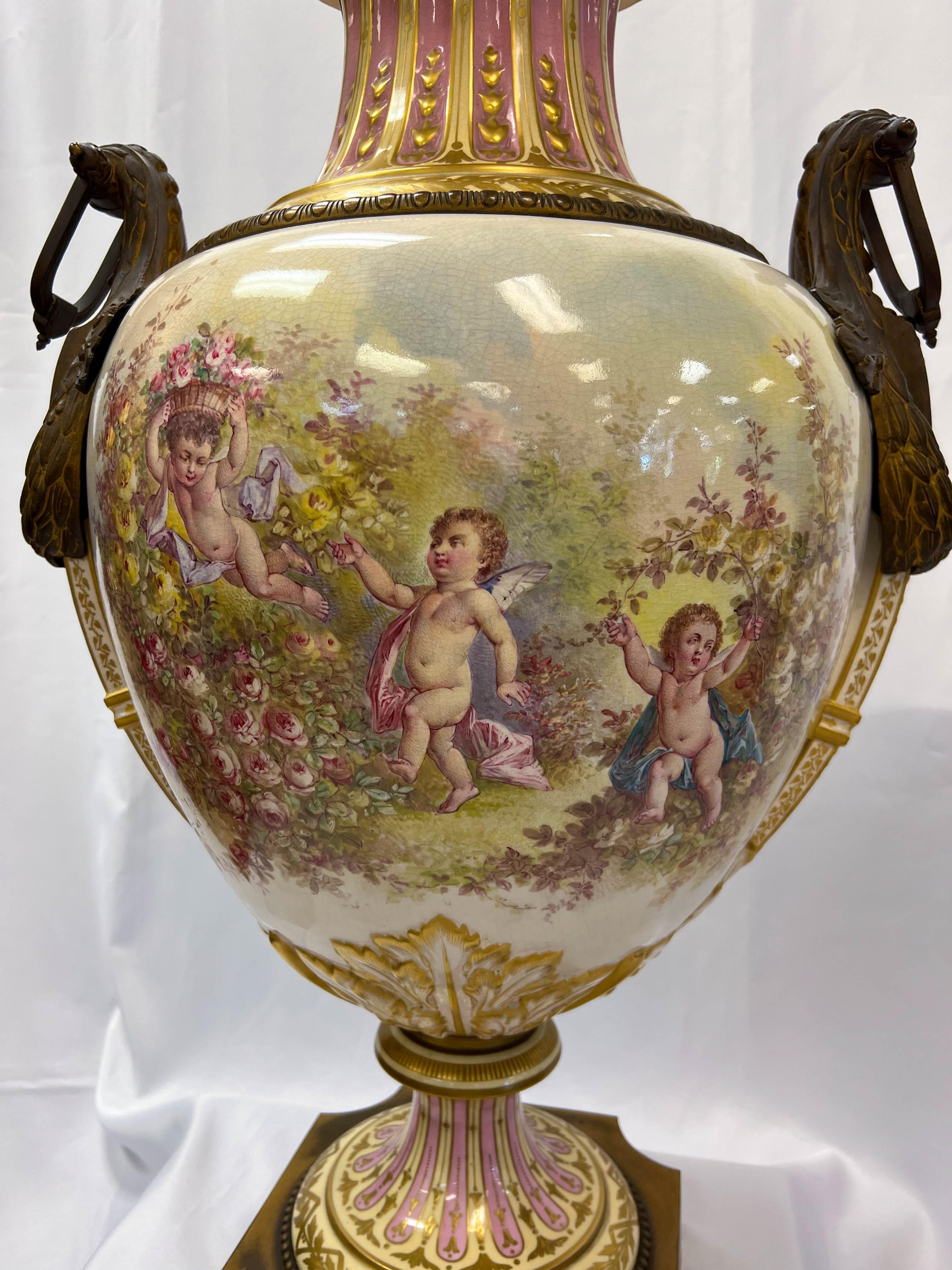 Fired 19th Century Large Scale Neoclassical Ormolu Sèvres Urn For Sale