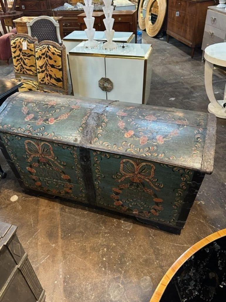 Hand-Painted 19th Century Large Scale Painted Swedish Blanket Chest For Sale