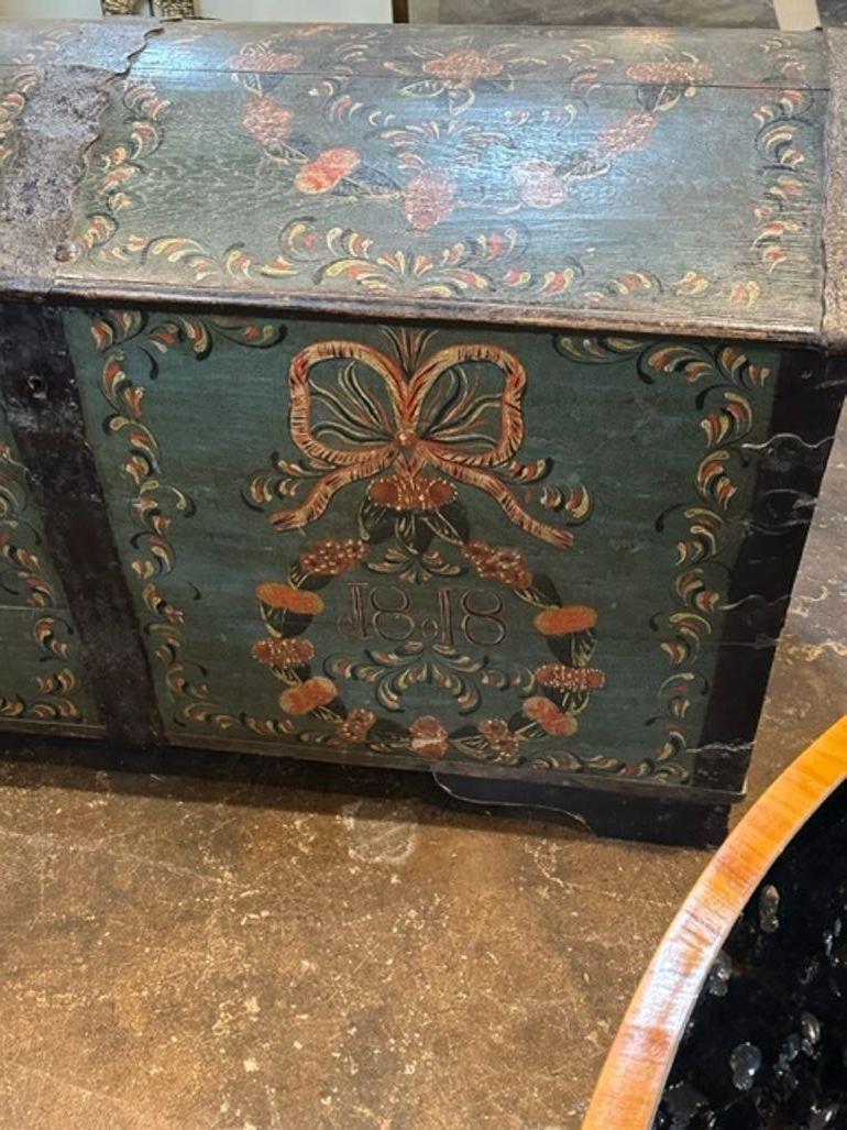 19th Century Large Scale Painted Swedish Blanket Chest In Good Condition For Sale In Dallas, TX