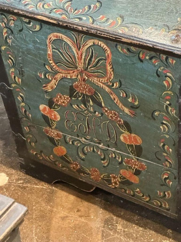 Wood 19th Century Large Scale Painted Swedish Blanket Chest For Sale
