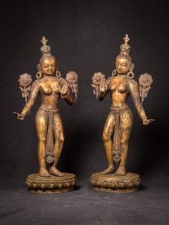 19th century Large set of antique bronze Nepalese Green Tara statues from Nepal