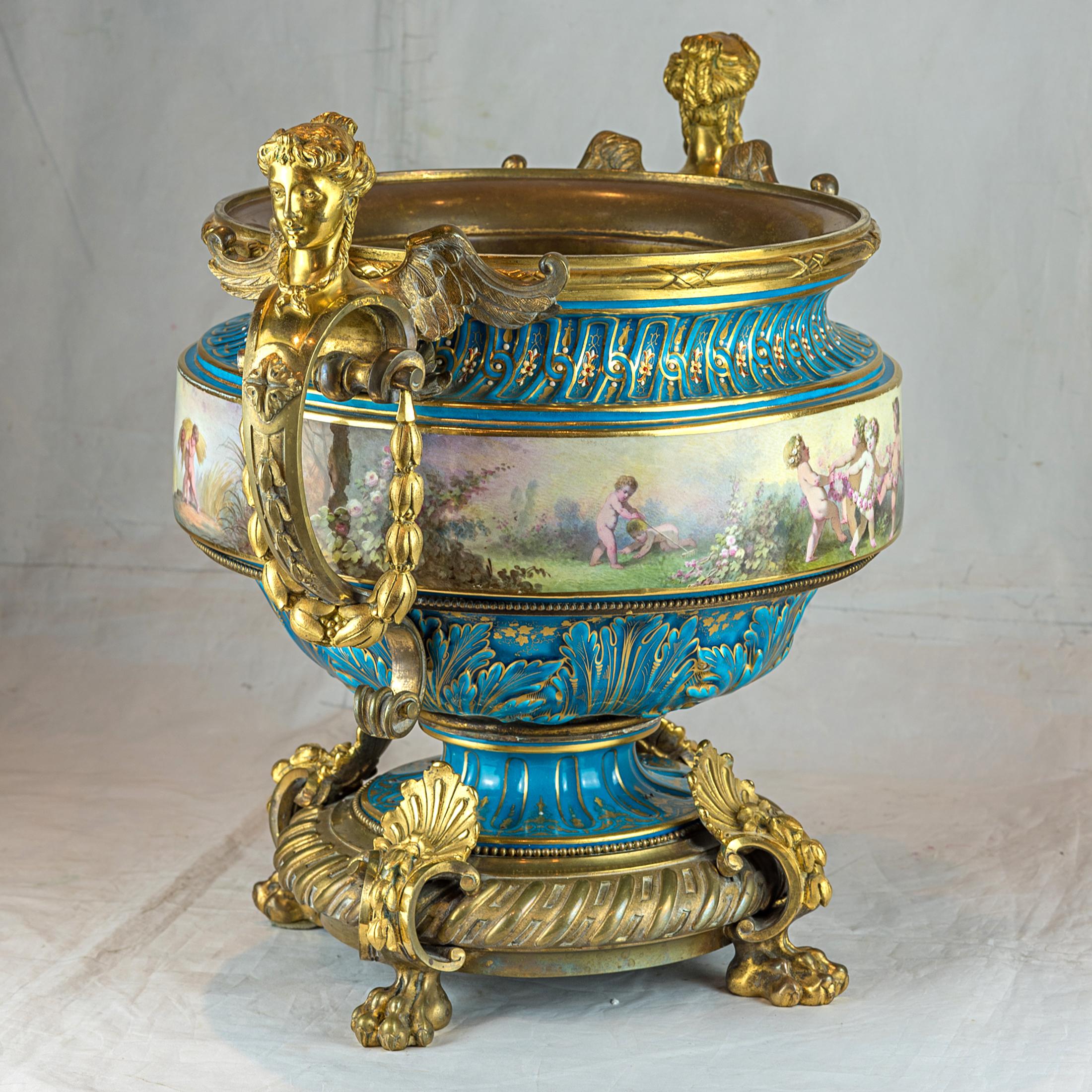 French 19th Century Large Sevres-Style and Gilt Bronze Centerpiece For Sale