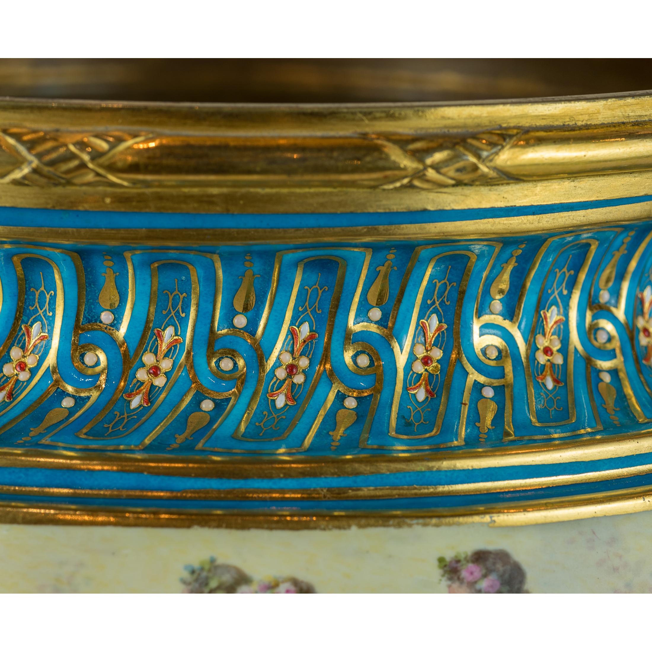19th Century Large Sevres-Style and Gilt Bronze Centerpiece For Sale 3