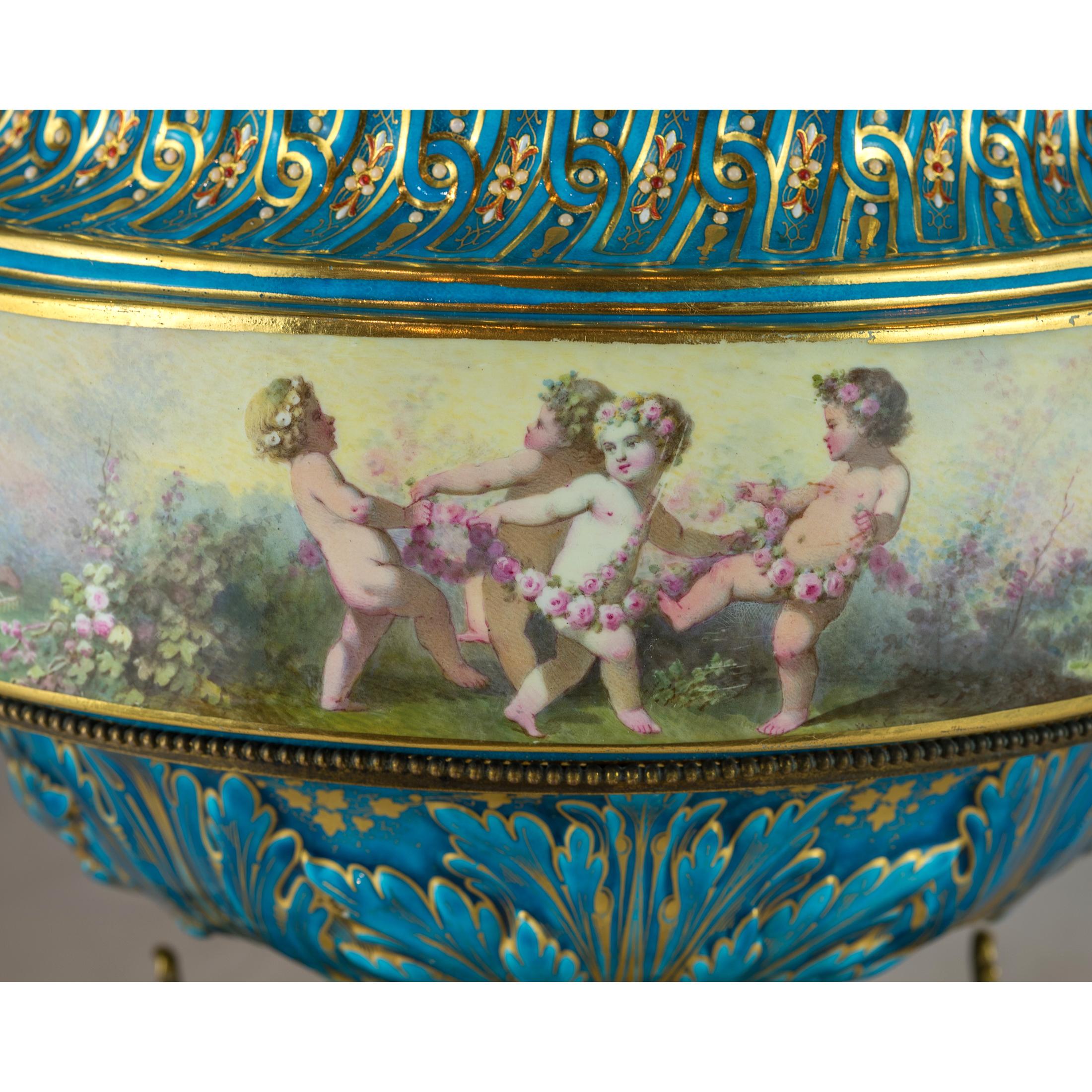 19th Century Large Sevres-Style and Gilt Bronze Centerpiece For Sale 4