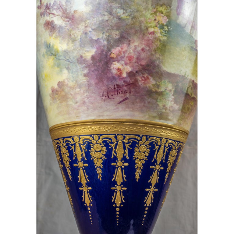 19th Century Large Sèvres-Style Ormolu Mounted Cobalt Blue Ground Porcelain Vase For Sale 4