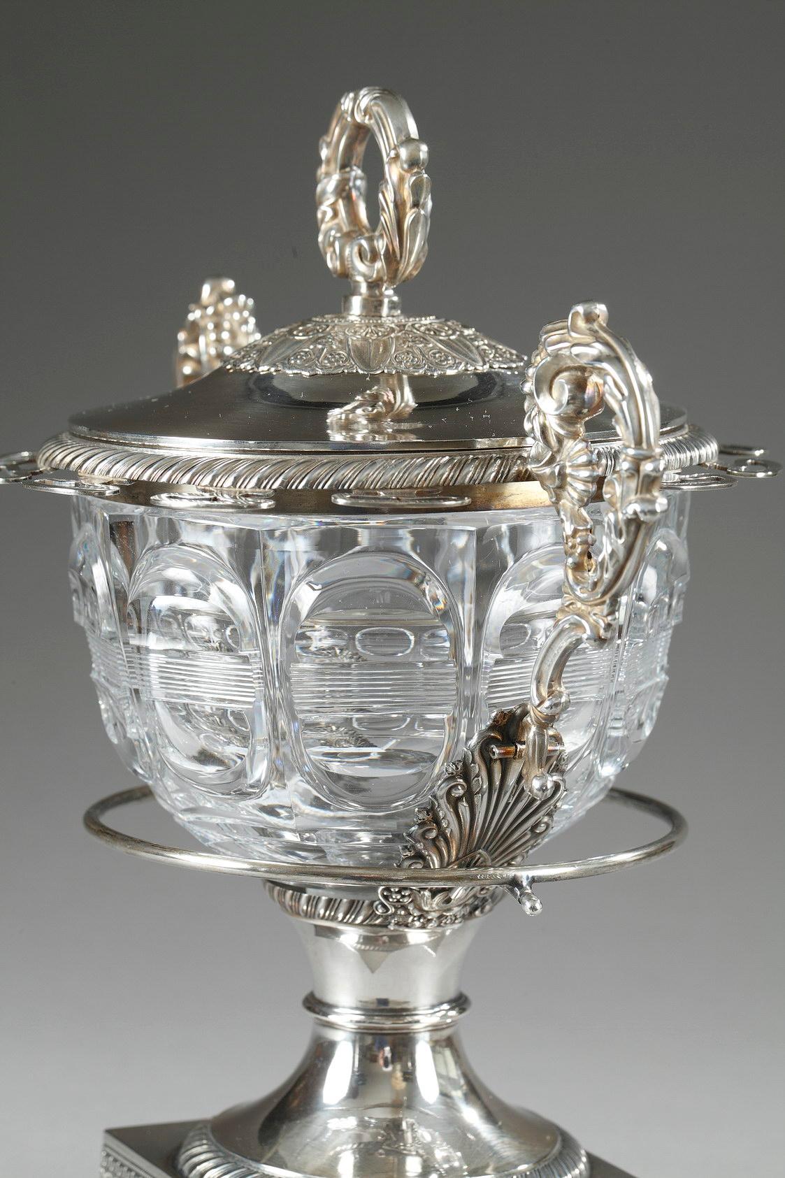 19th Century Large Silver and Cut-Crystal Confiturier, with 12 Spoons 3