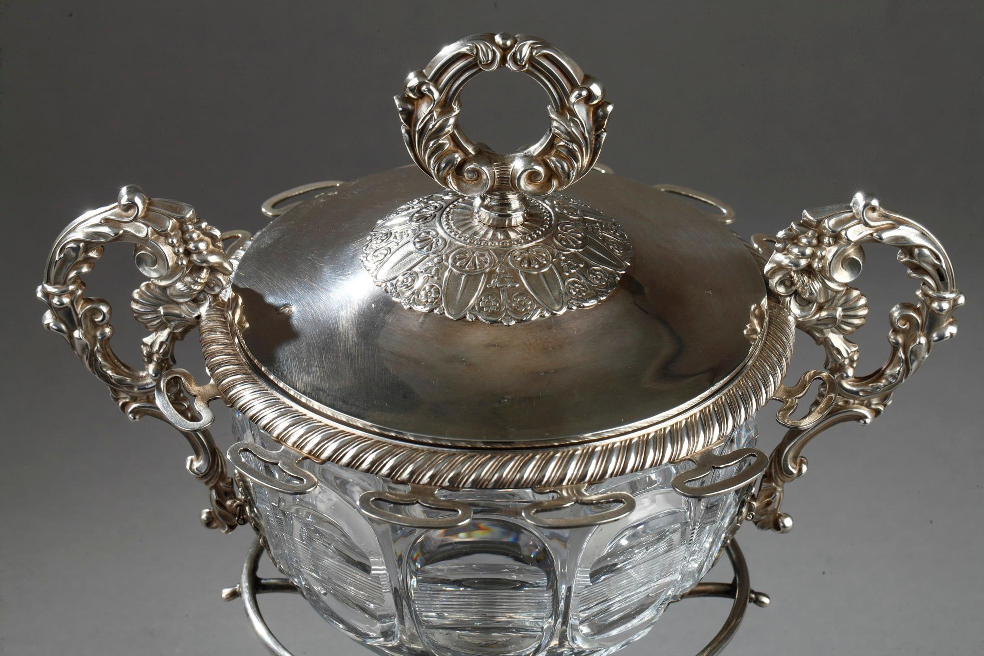 19th Century Large Silver and Cut-Crystal Confiturier, with 12 Spoons 5