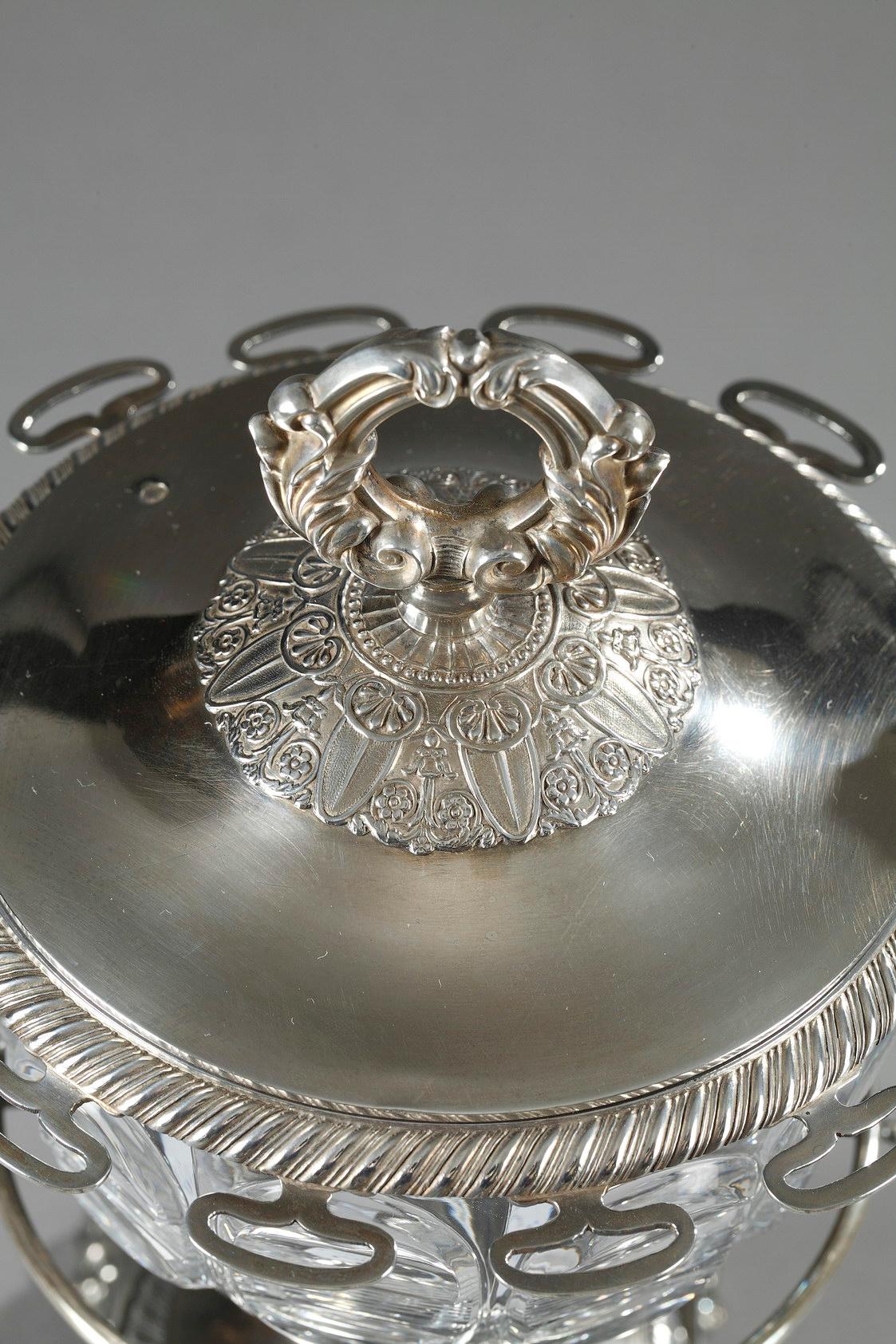 19th Century Large Silver and Cut-Crystal Confiturier, with 12 Spoons 7