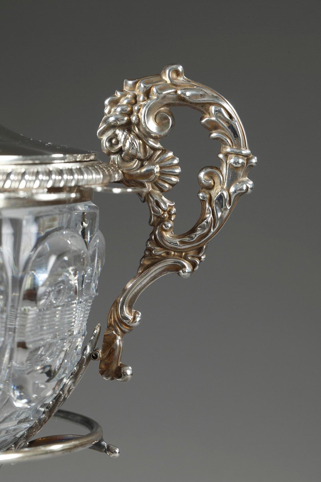 19th Century Large Silver and Cut-Crystal Confiturier, with 12 Spoons 8