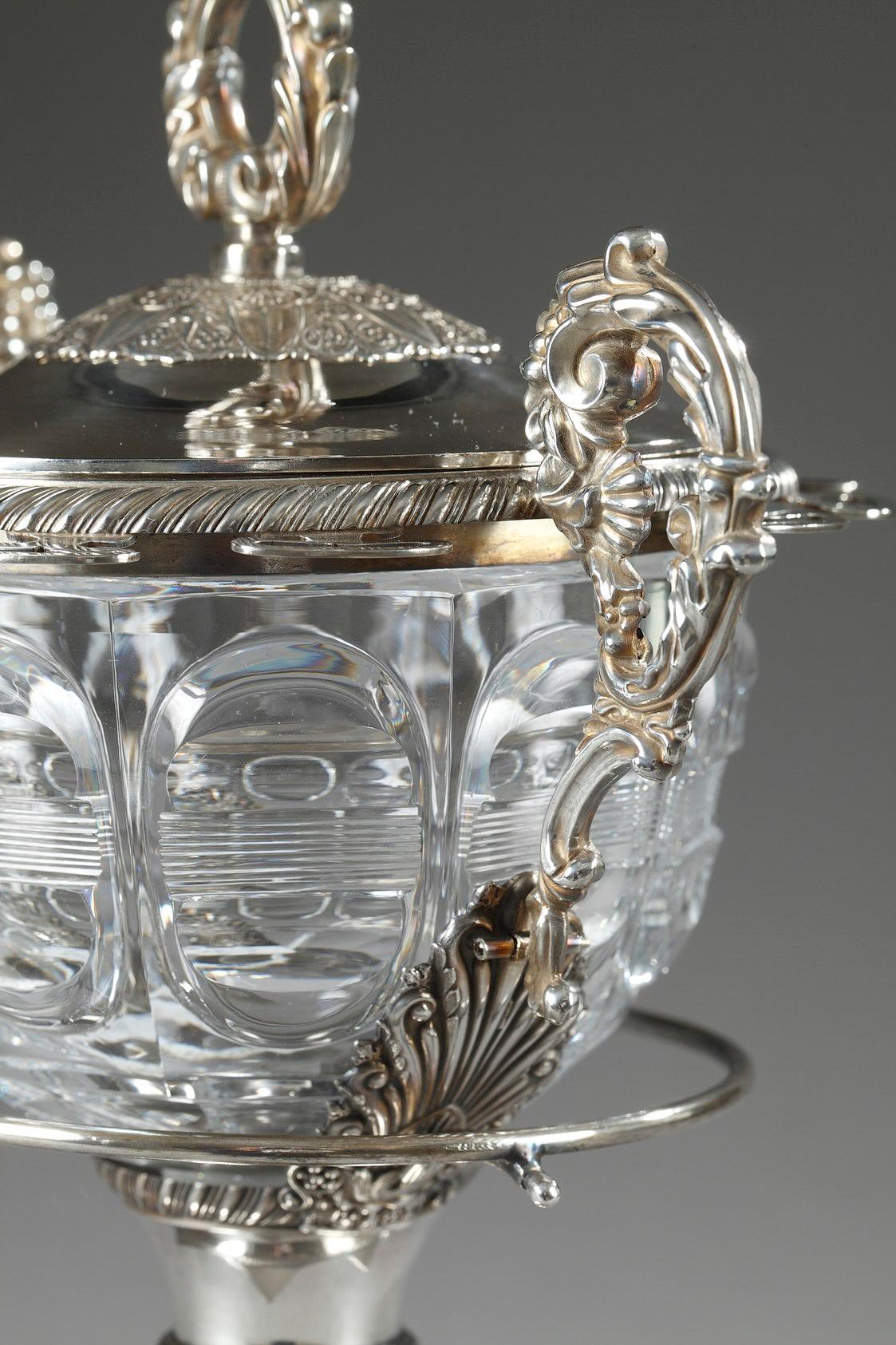 19th Century Large Silver and Cut-Crystal Confiturier, with 12 Spoons 10