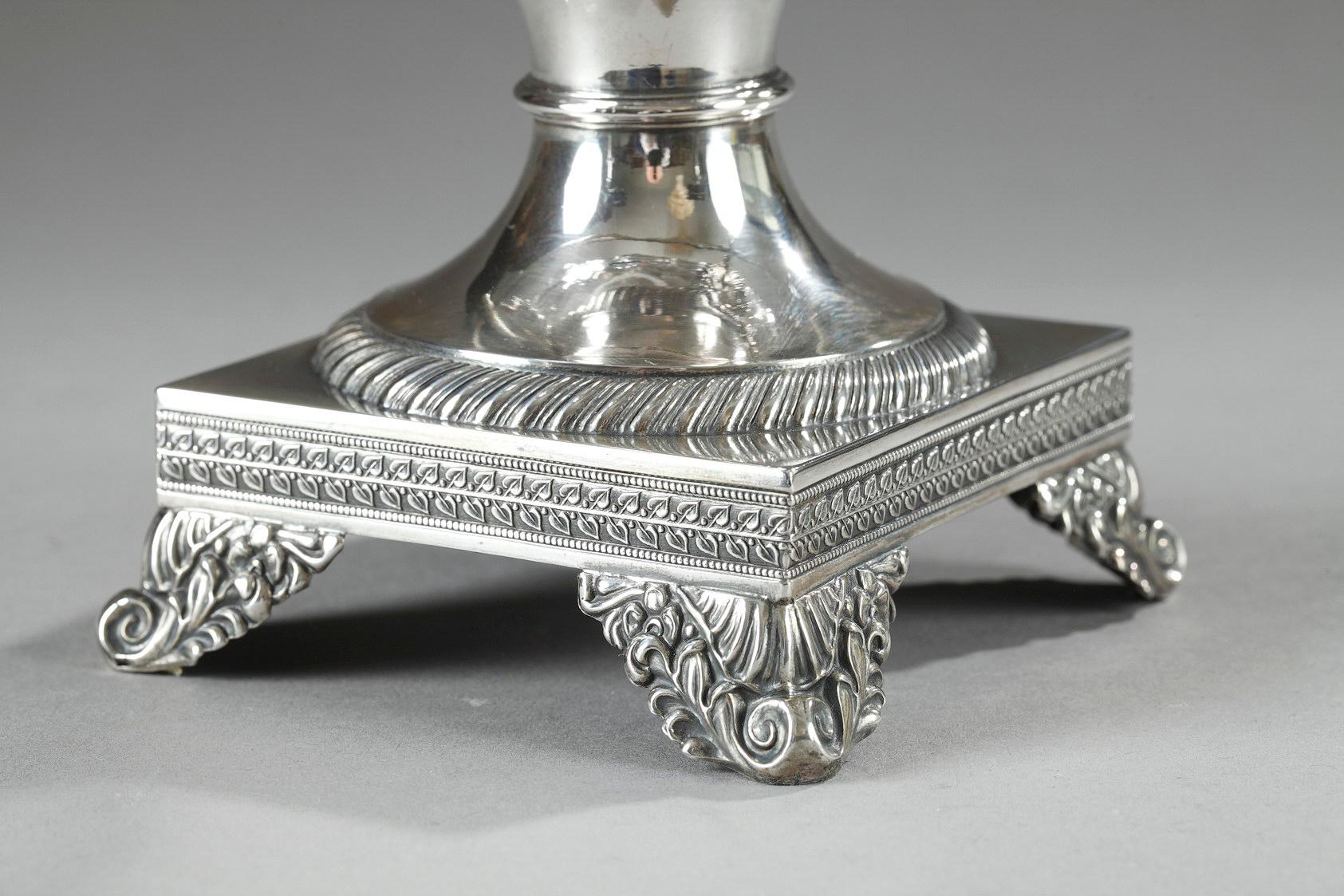 19th Century Large Silver and Cut-Crystal Confiturier, with 12 Spoons 12